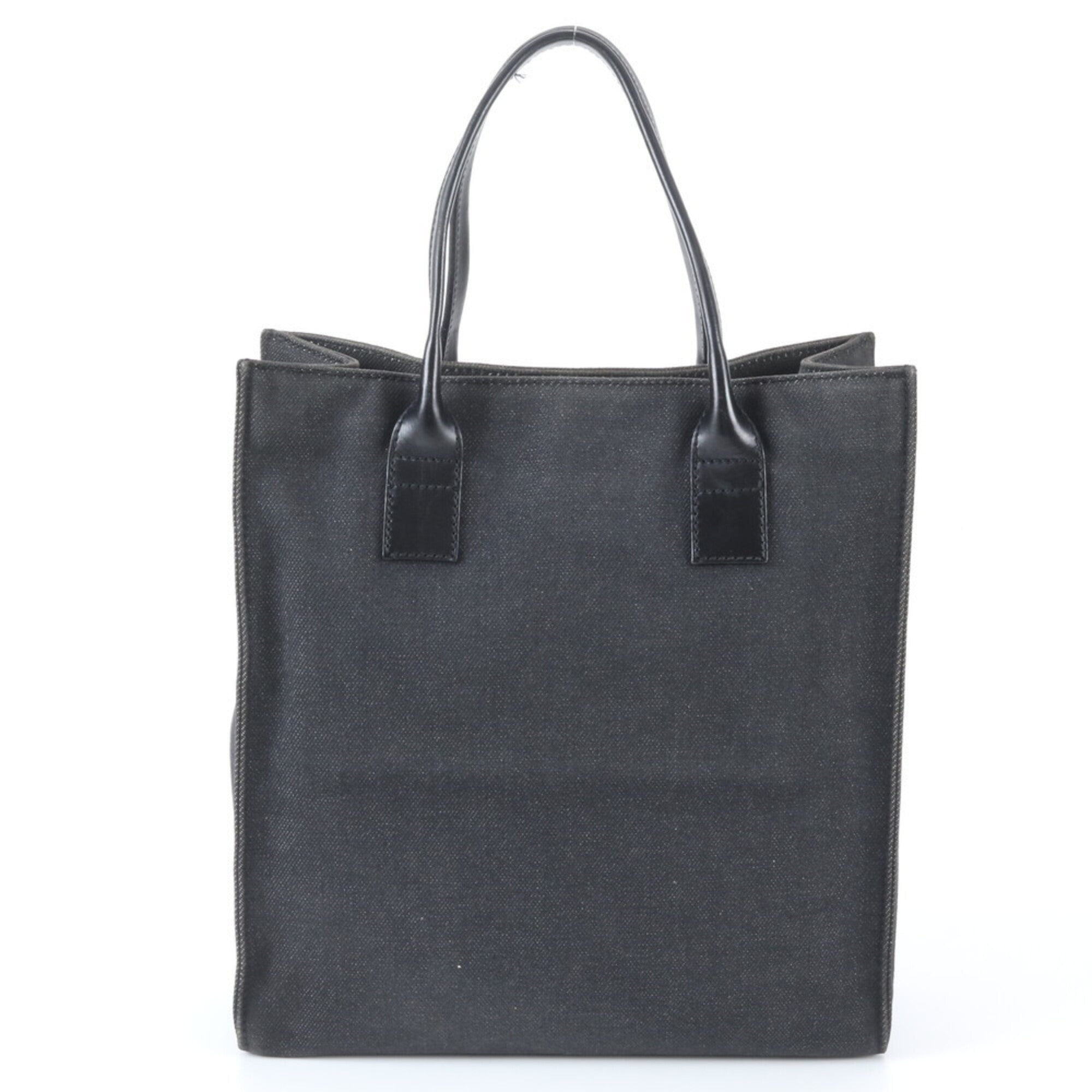 Gucci Black Leather Canvas Handbag Tote Bag (Pre-Owned)