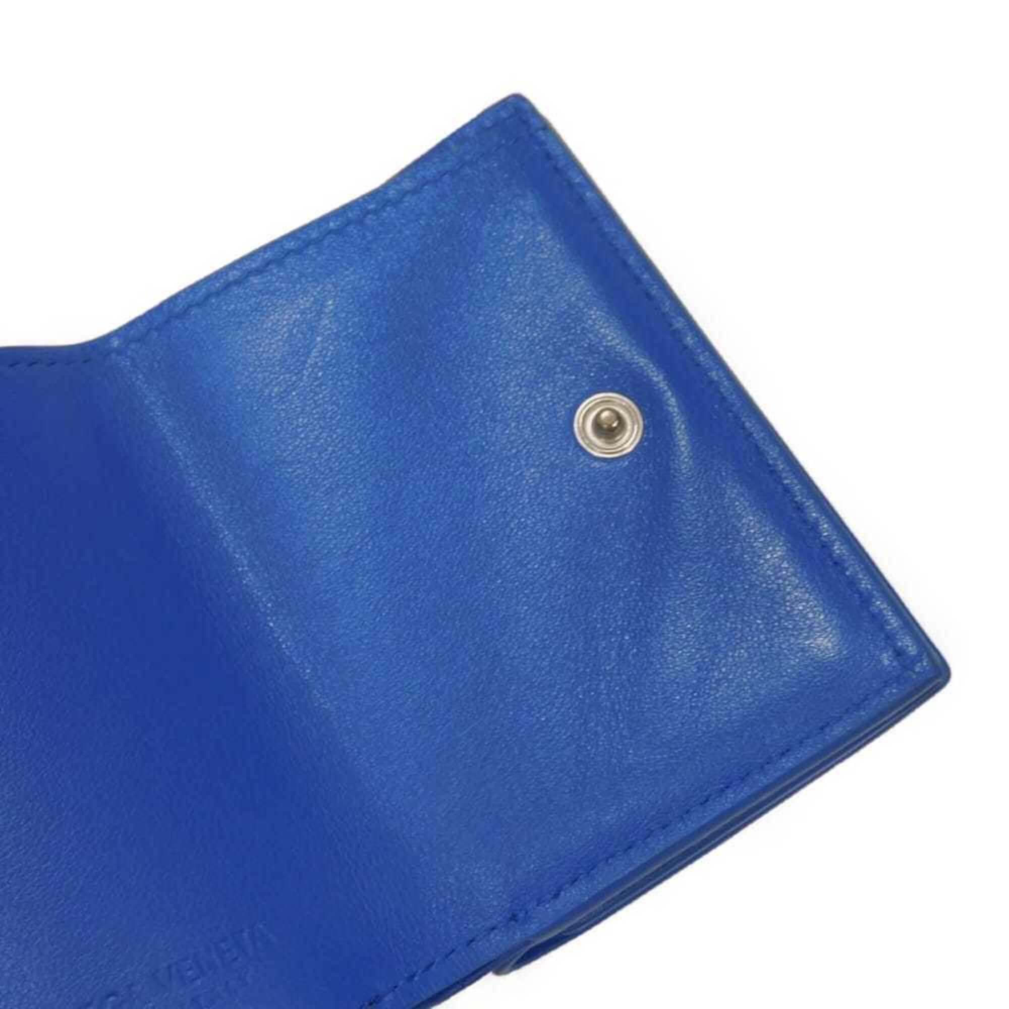 Bottega Veneta Intrecciato Blue Leather Wallet (Tri-Fold) (Pre-Owned)