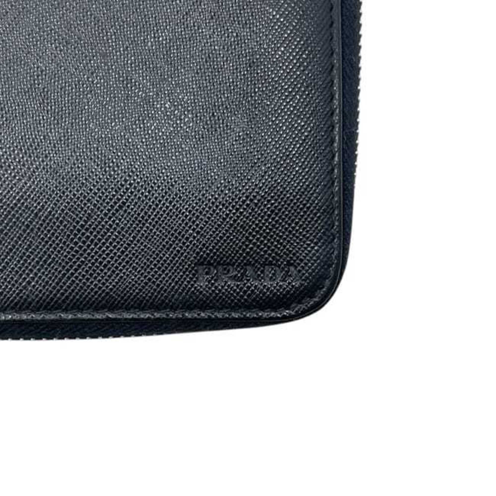 Prada Black Nero Saffiano Triangle Long Wallet (Bi-Fold) (Pre-Owned)