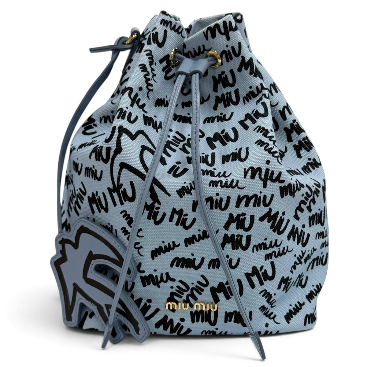 Miu Miu Black Light Blue Cotton Leather Pouch (Pre-Owned)
