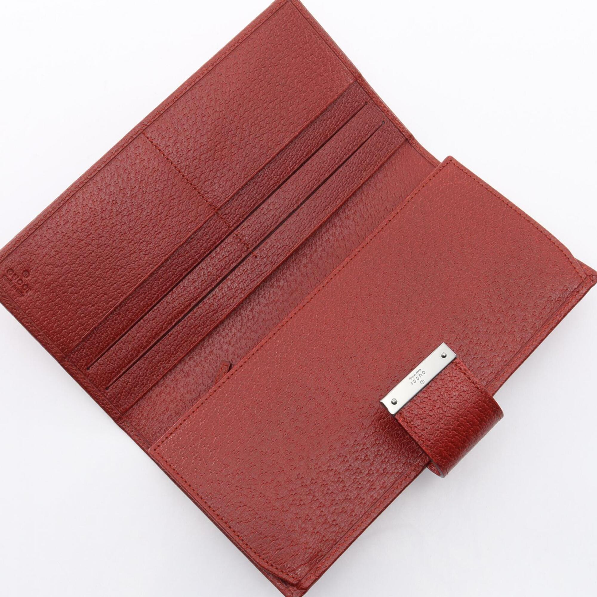Gucci Red Color Leather Long Wallet (Bi-Fold) (Pre-Owned)