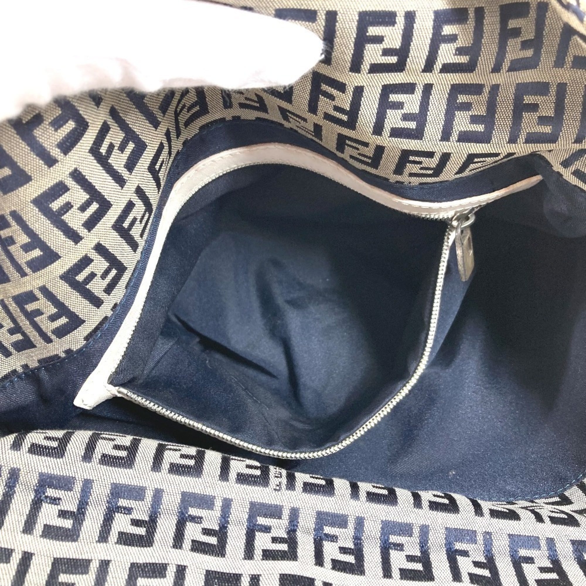 Fendi Navy White Zucchino Handbag Shoulder Bag (Pre-Owned)