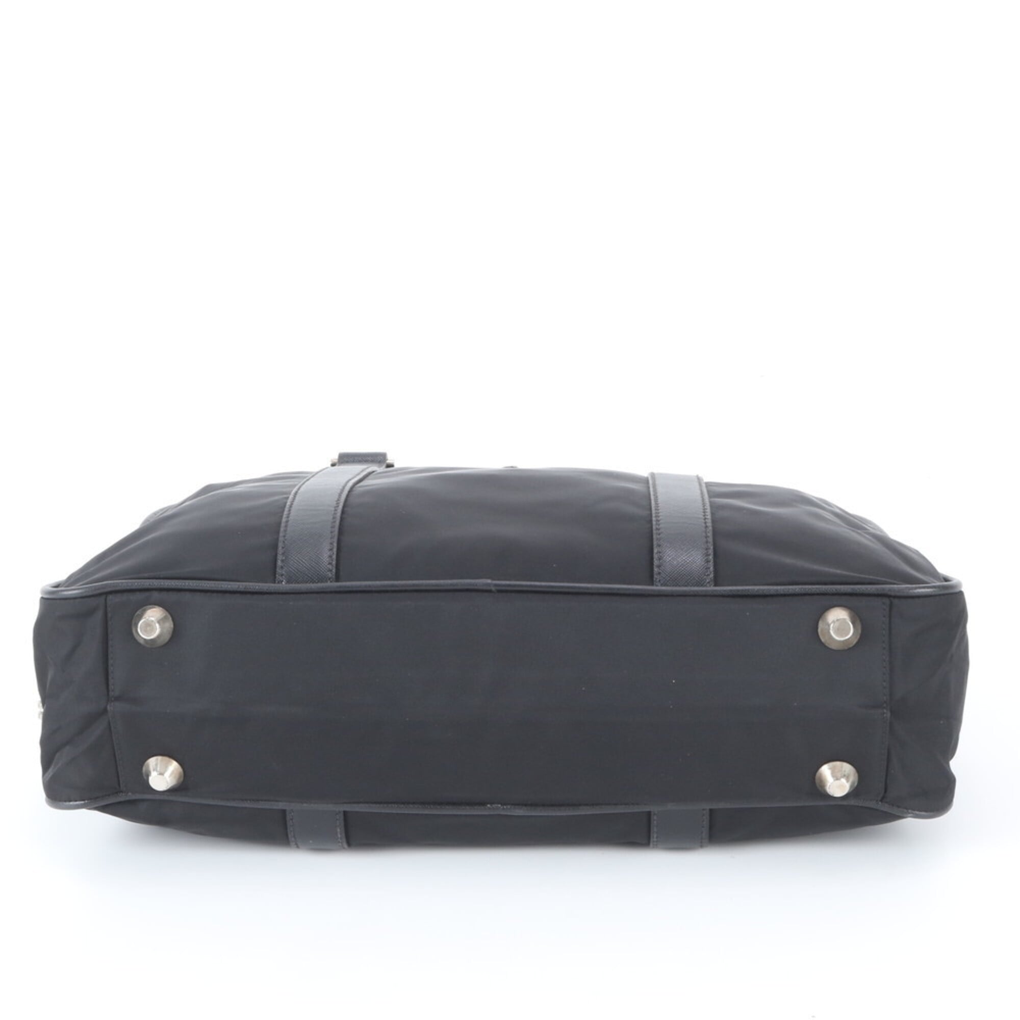 Prada Saffiano Black Nylon Leather Handbag Tote Bag (Pre-Owned)