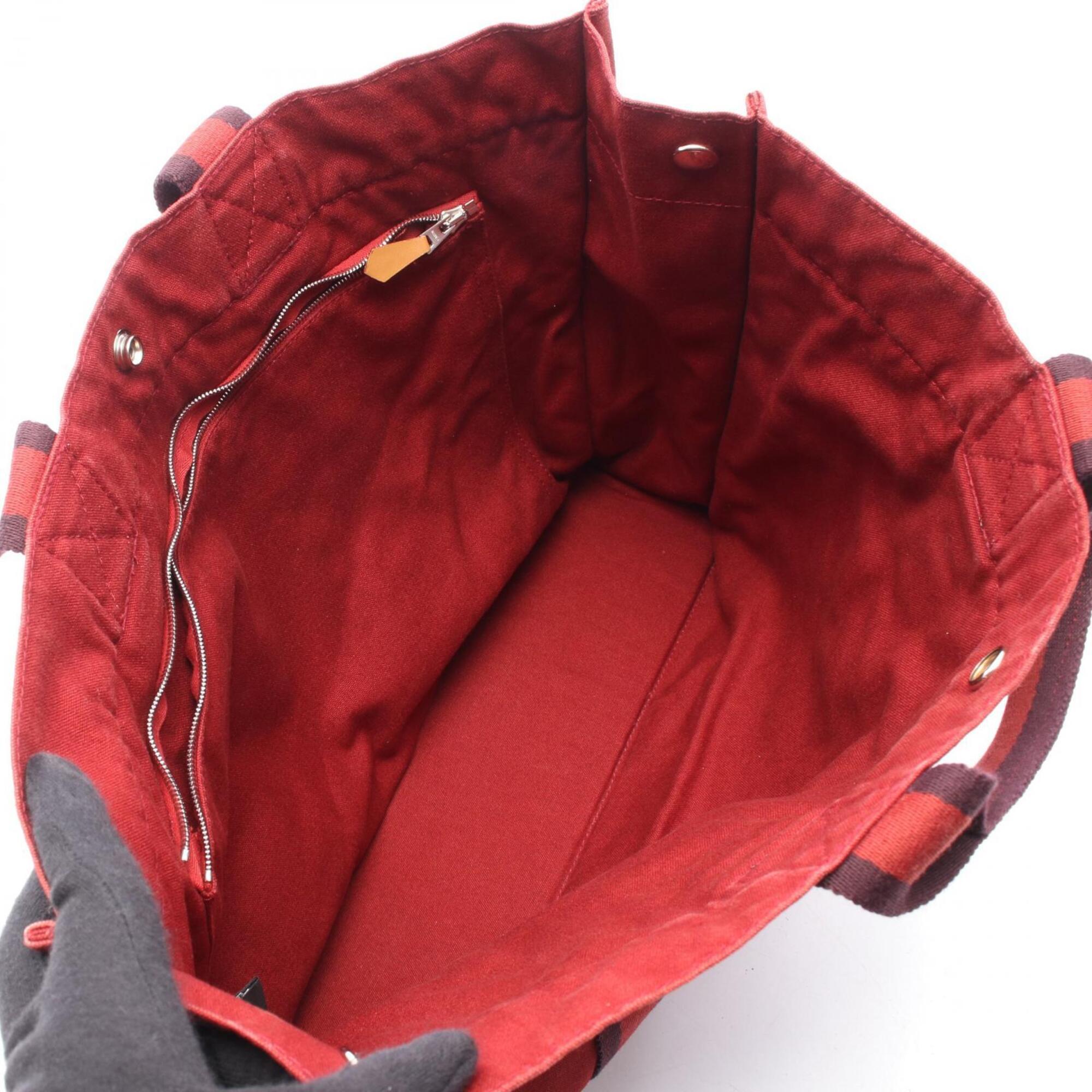 Hermes Bordeaux Red Color Canvas Handbag Tote Bag (Pre-Owned)
