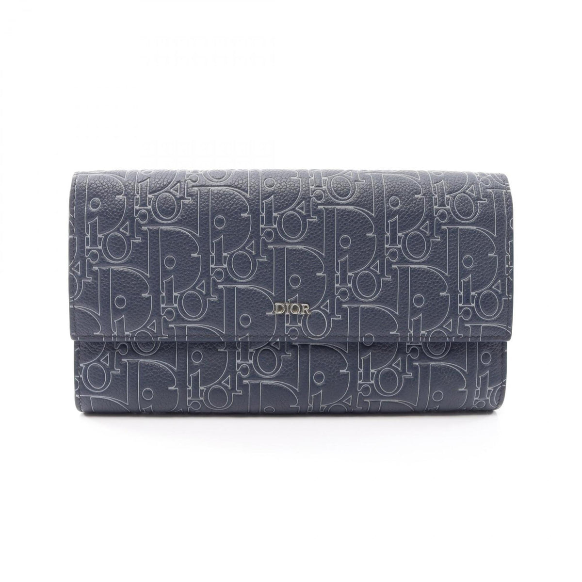 Christian Dior Navy Leather Long Wallet (Bi-Fold) (Pre-Owned)