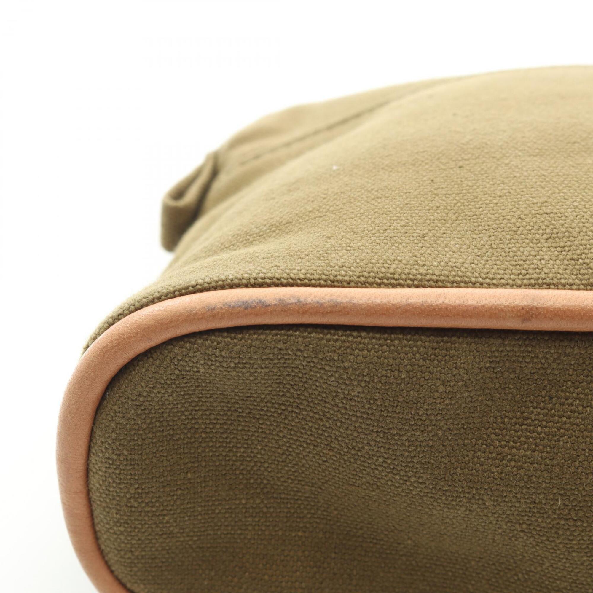 Hermes Khaki Canvas Leather Pouch (Pre-Owned)