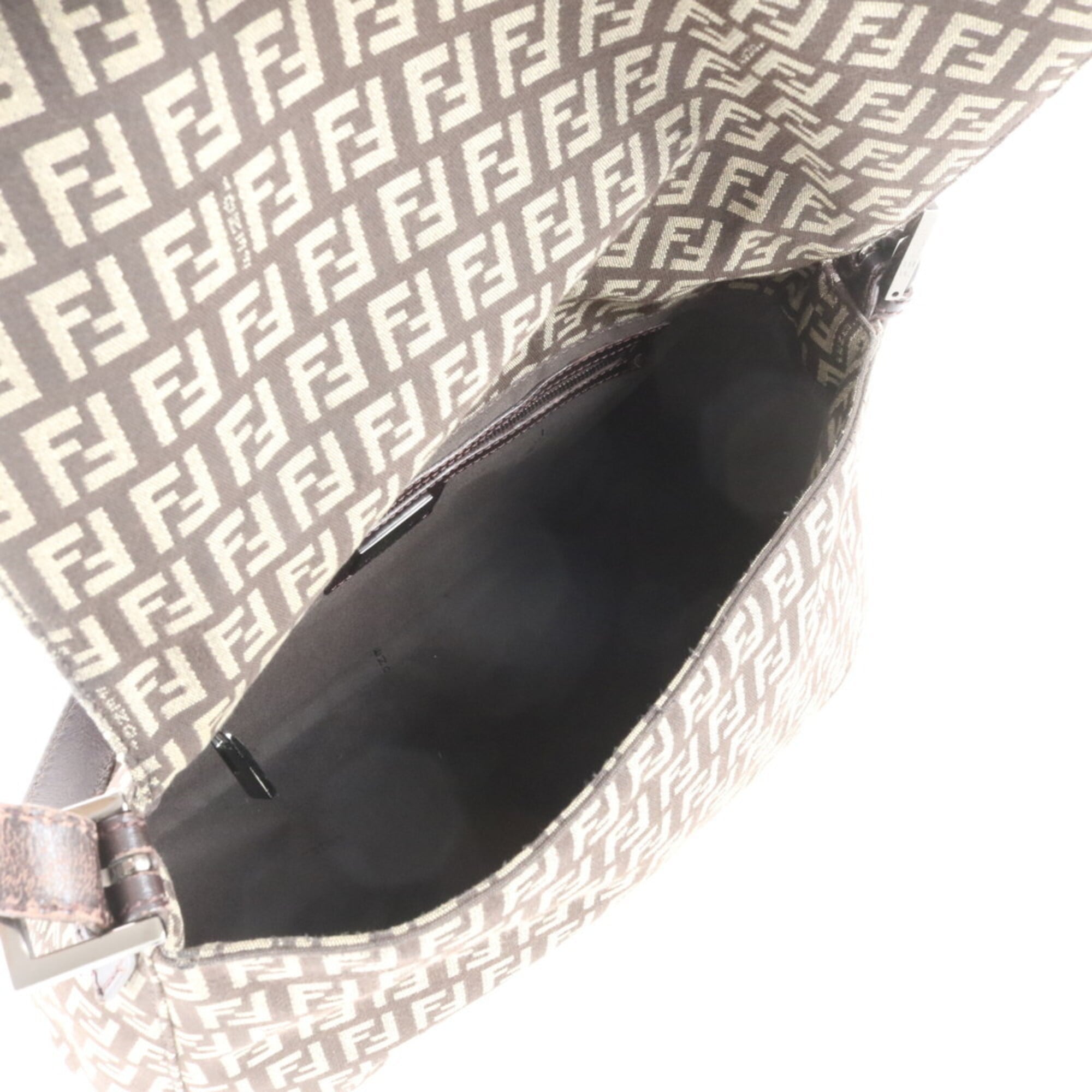 Fendi Brown Leather Canvas Shoulder Bag (Pre-Owned)