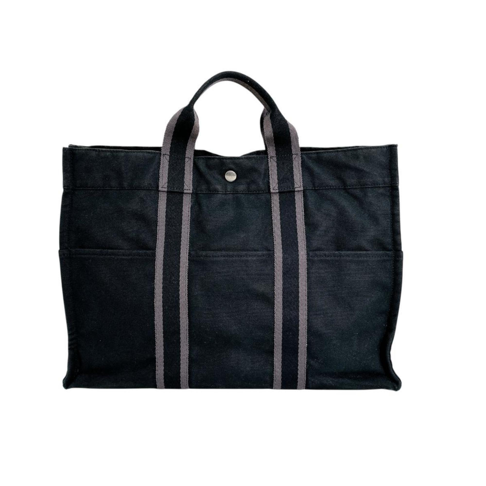 Hermes Black Canvas Handbag Tote Bag (Pre-Owned)