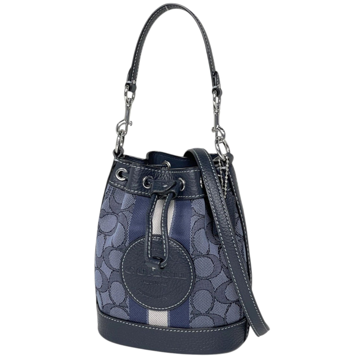 Coach Signature Blue Canvas Leather Handbag (Pre-Owned)