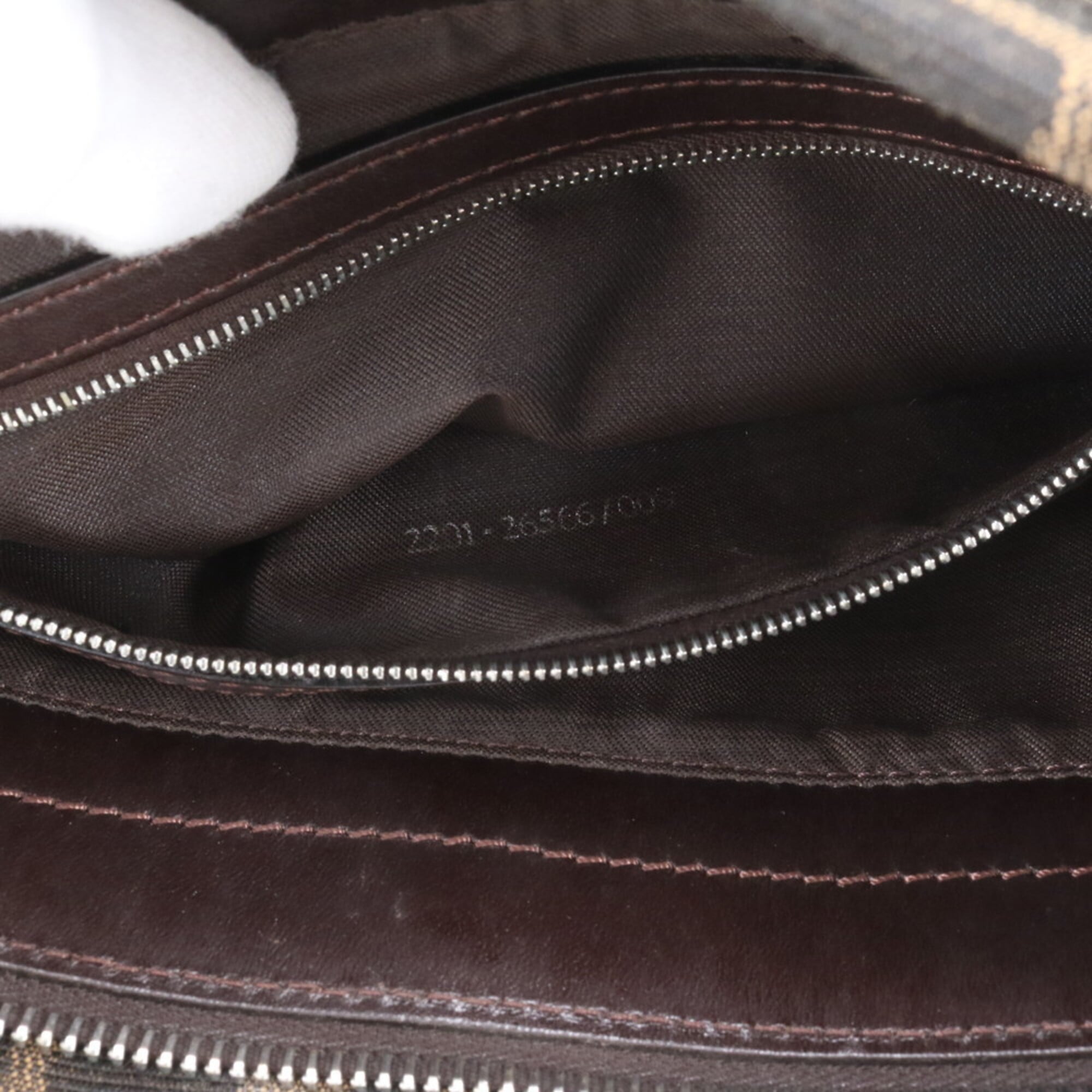 Fendi Brown Leather Canvas Handbag Shoulder Bag (Pre-Owned)