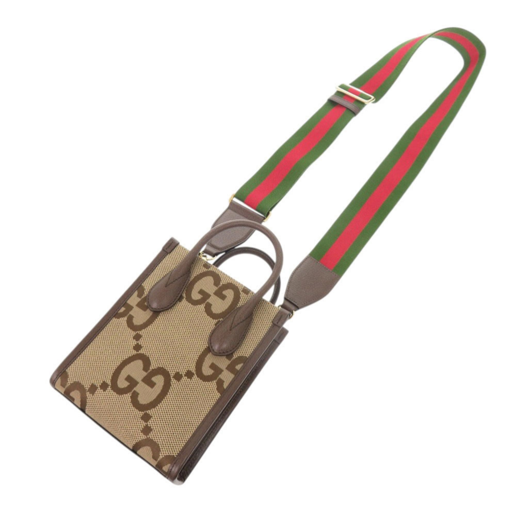 Gucci Beige Brown Canvas Leather Gg Canvas Handbag Shoulder Bag (Pre-Owned)