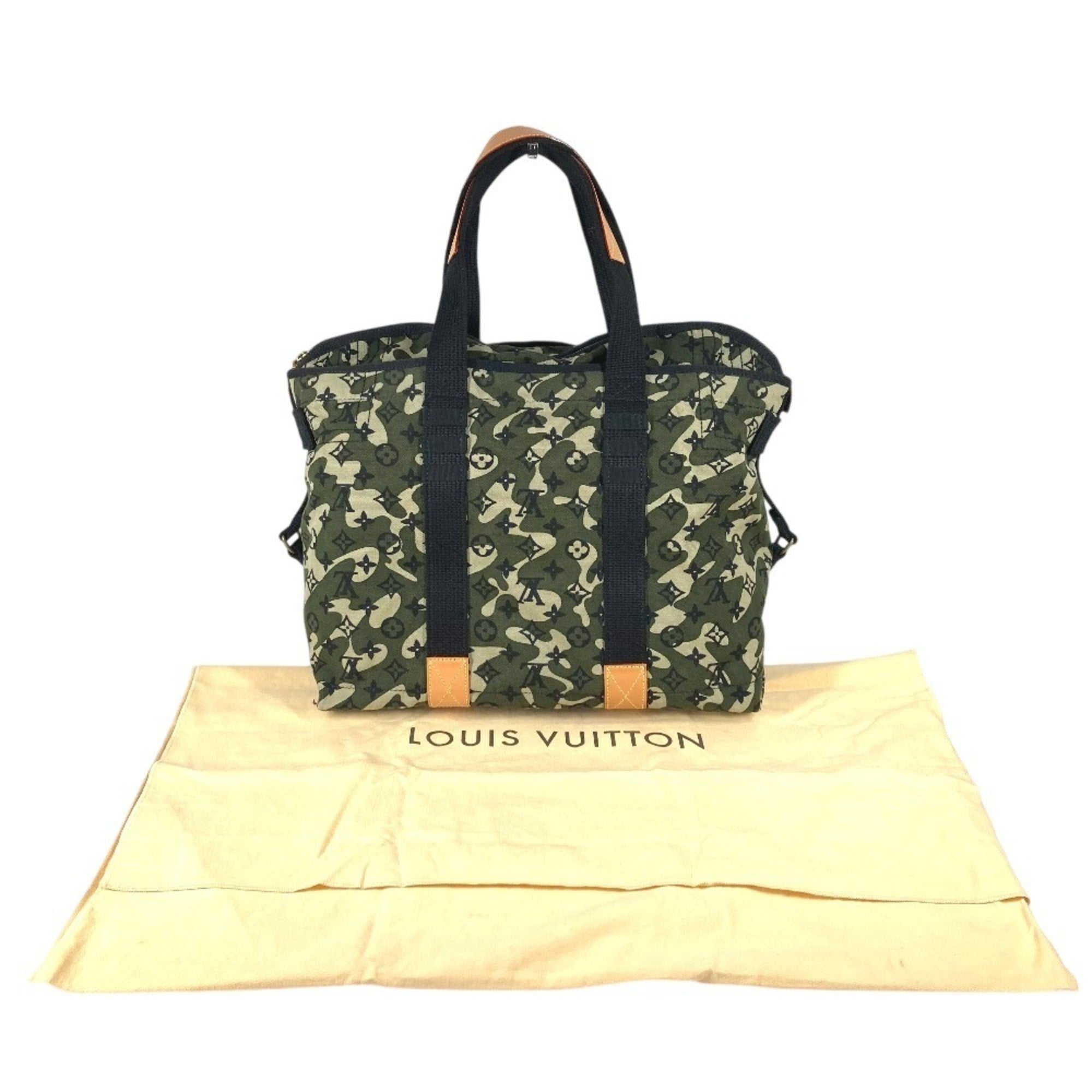 Louis Vuitton Black Green Leather Canvas Boston Bag Shoulder Bag Tote Bag (Pre-Owned)