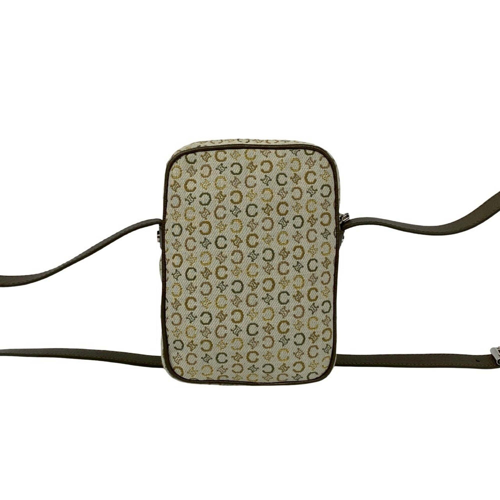Celine Brown Gold Khaki White Yellow Canvas Leather Pochette Shoulder Bag (Pre-Owned)