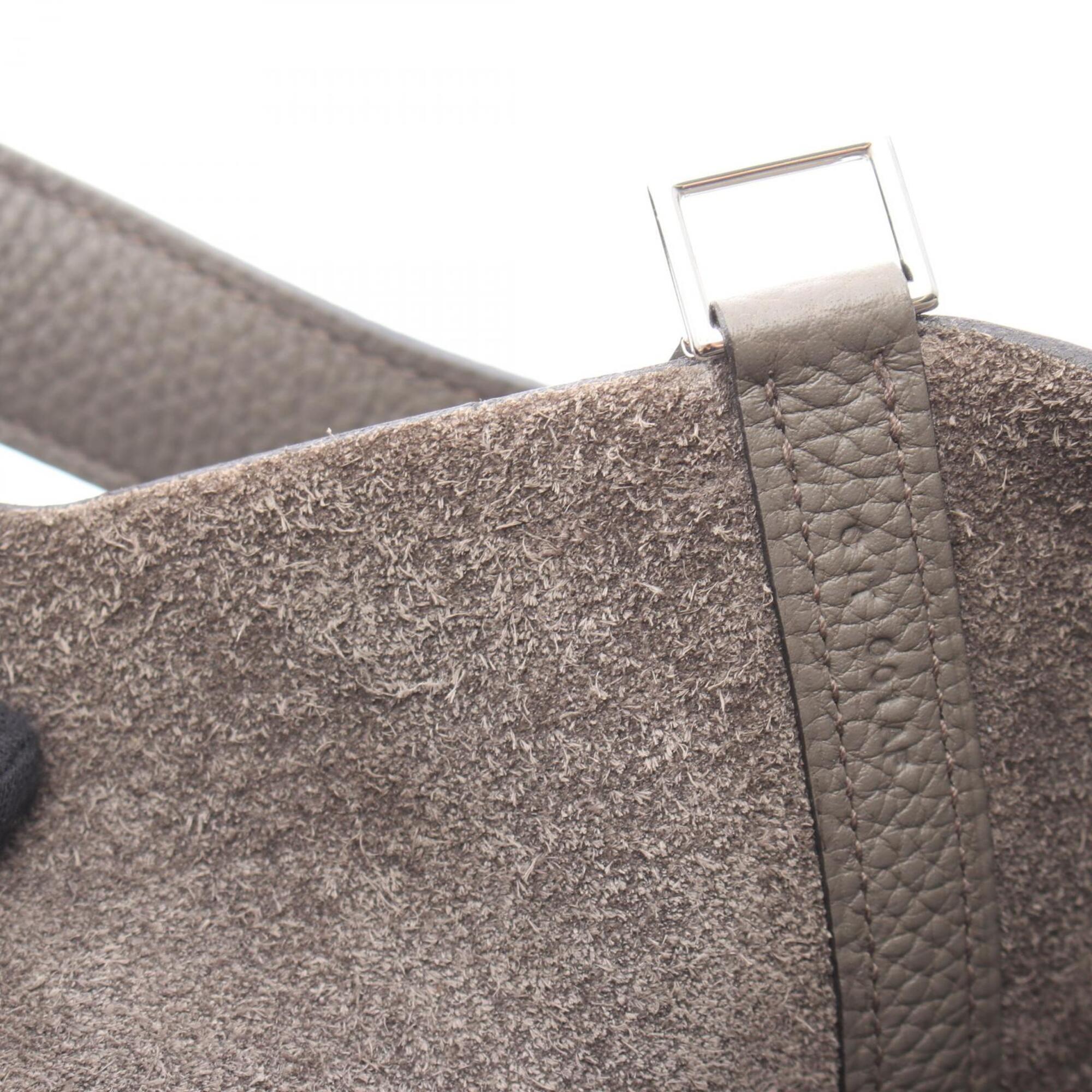Hermes Etain Gray Leather Handbag (Pre-Owned)