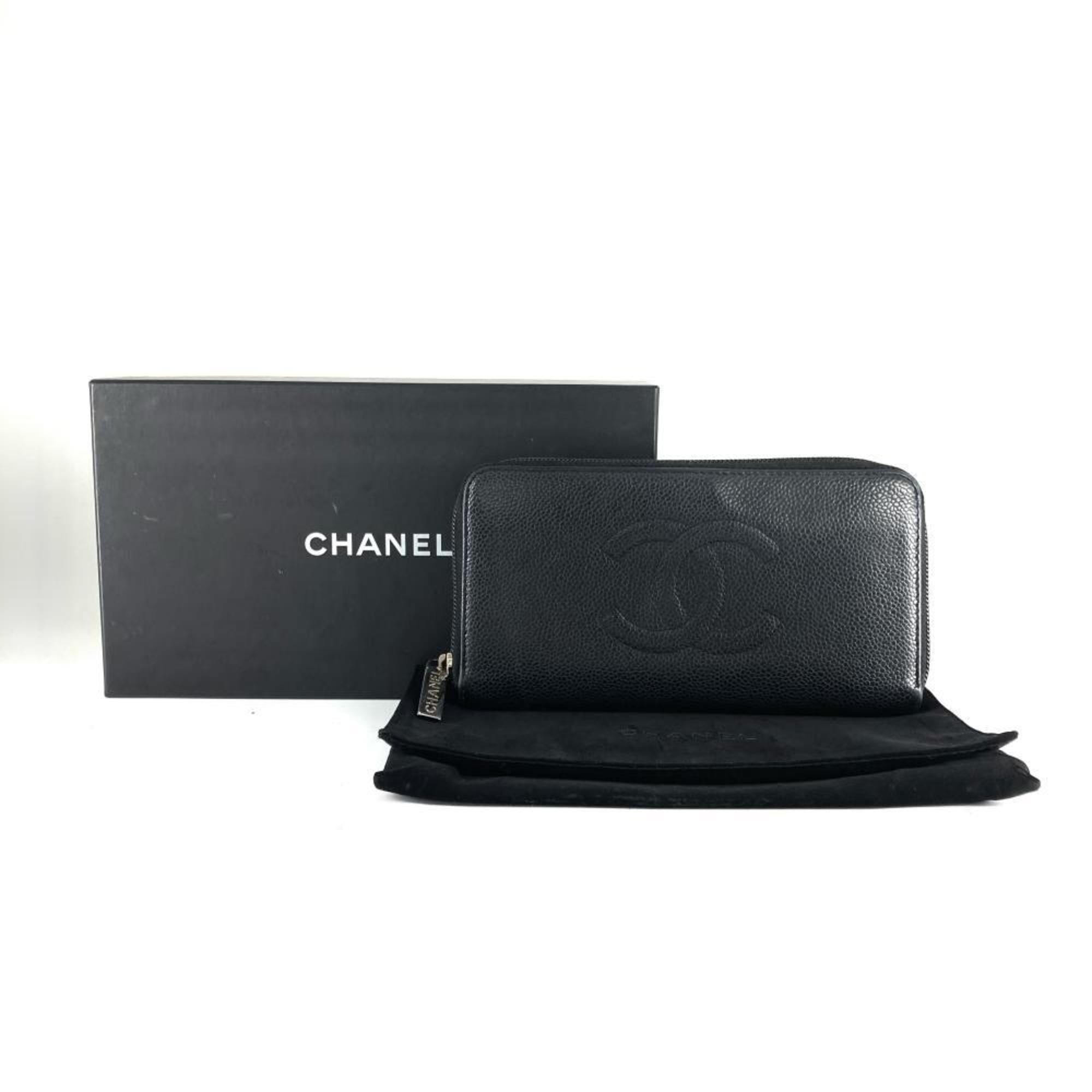 Chanel Black Leather Long Wallet (Bi-Fold) (Pre-Owned)