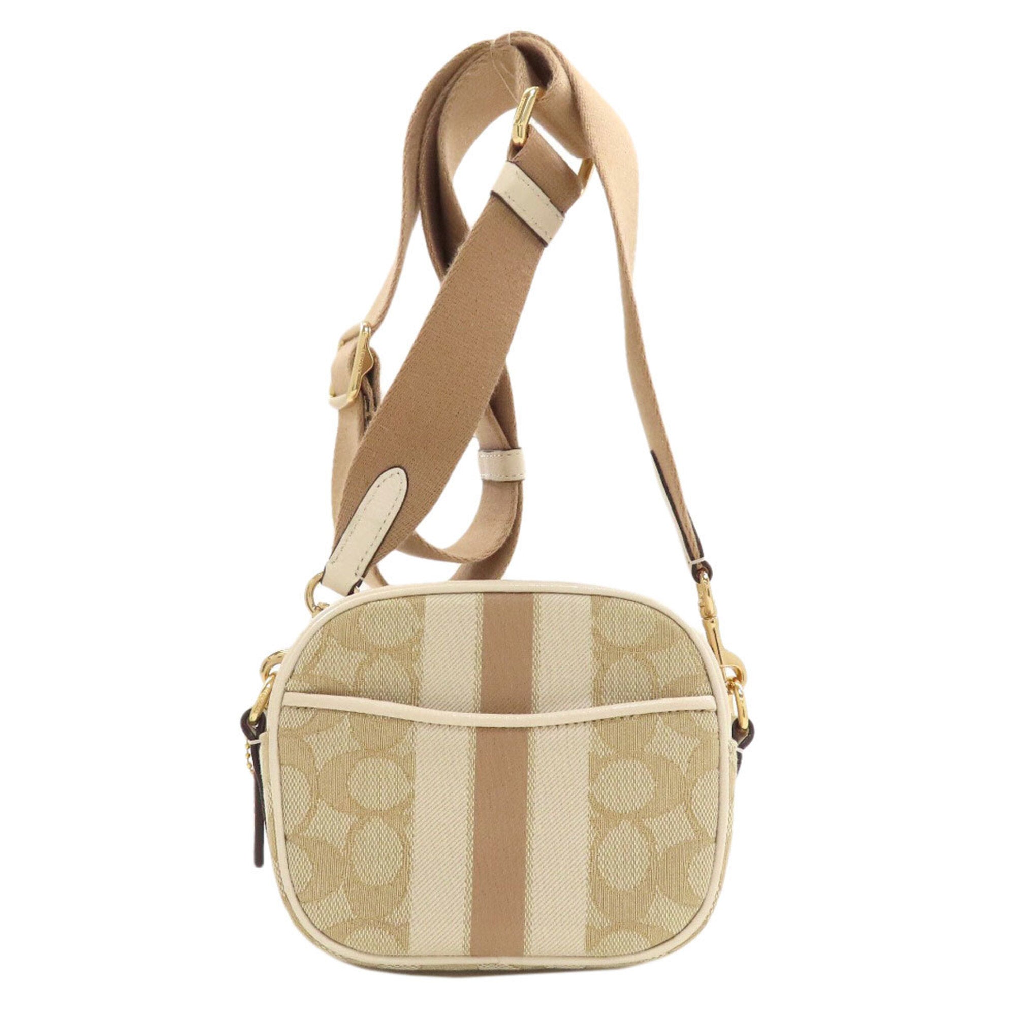 Coach Beige White Canvas Leather Shoulder Bag (Pre-Owned)