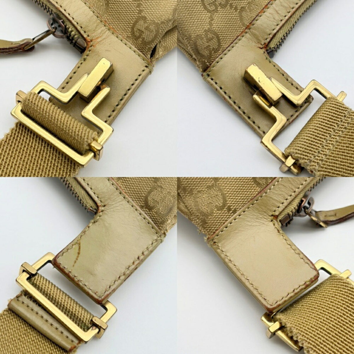 Gucci Gg Canvas Beige Gg Canvas Leather Shoulder Bag (Pre-Owned)