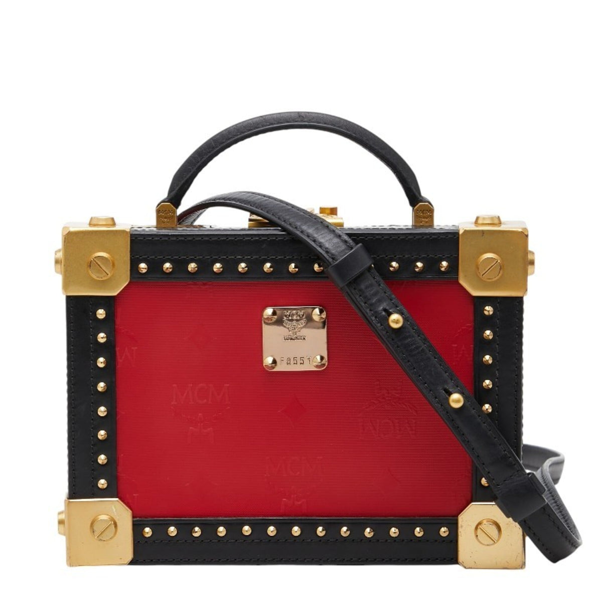 Mcm Black Red Color Leather Handbag Shoulder Bag (Pre-Owned)