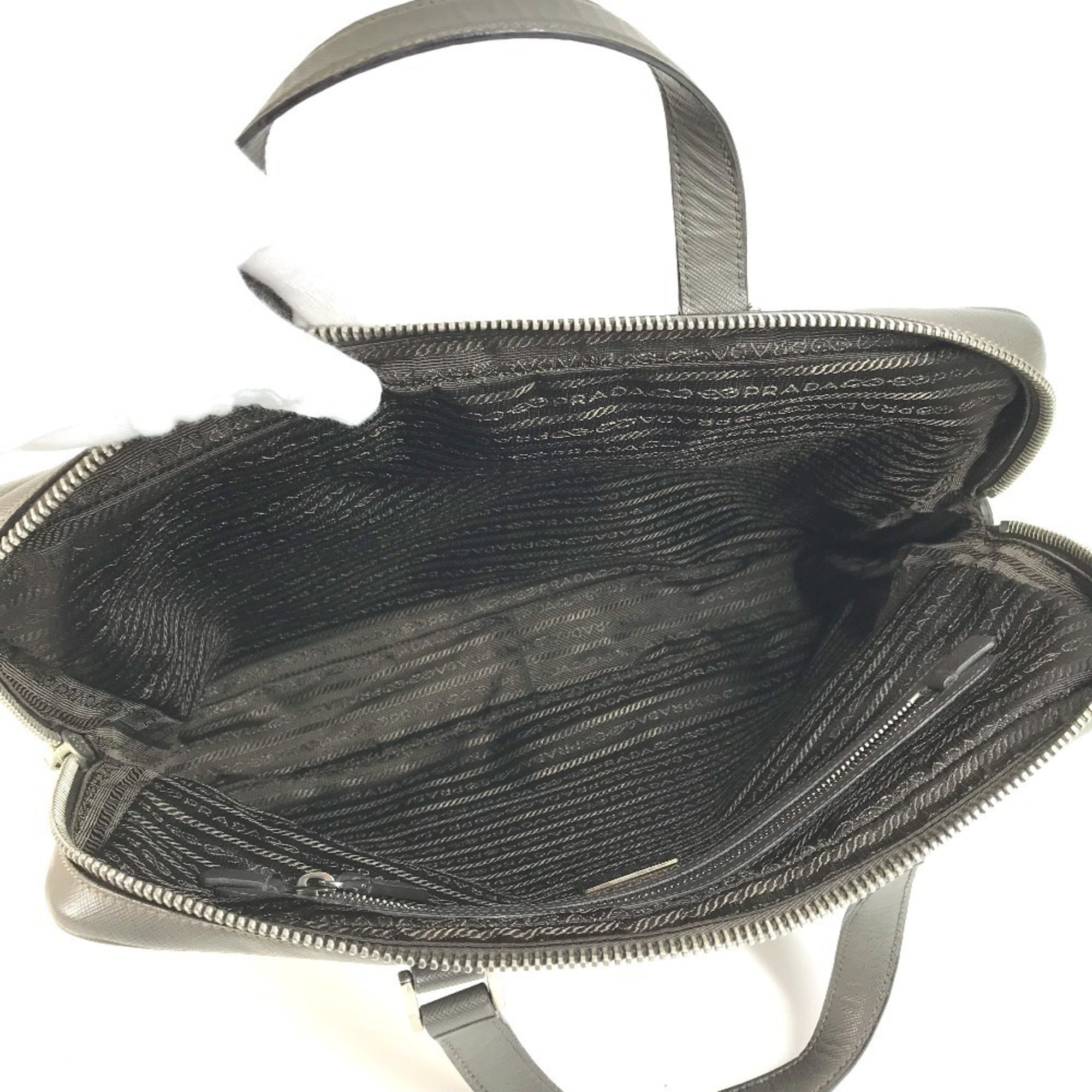 Prada Gray Leather Briefcase Handbag Tote Bag (Pre-Owned)