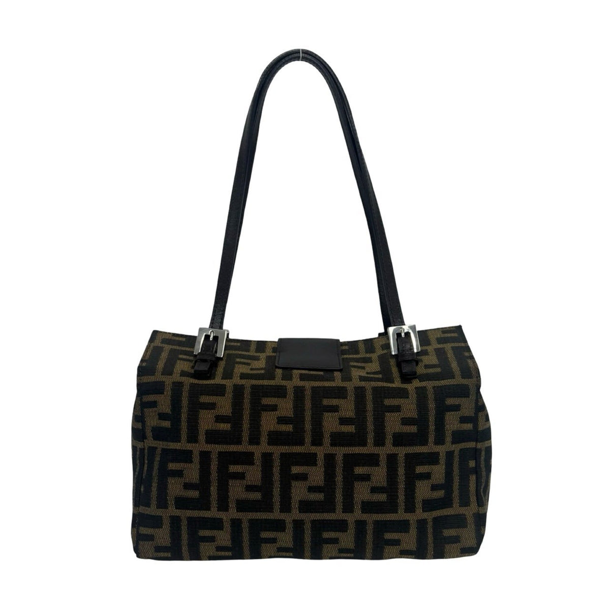 Fendi Black Brown Canvas Leather Handbag Tote Bag (Pre-Owned)