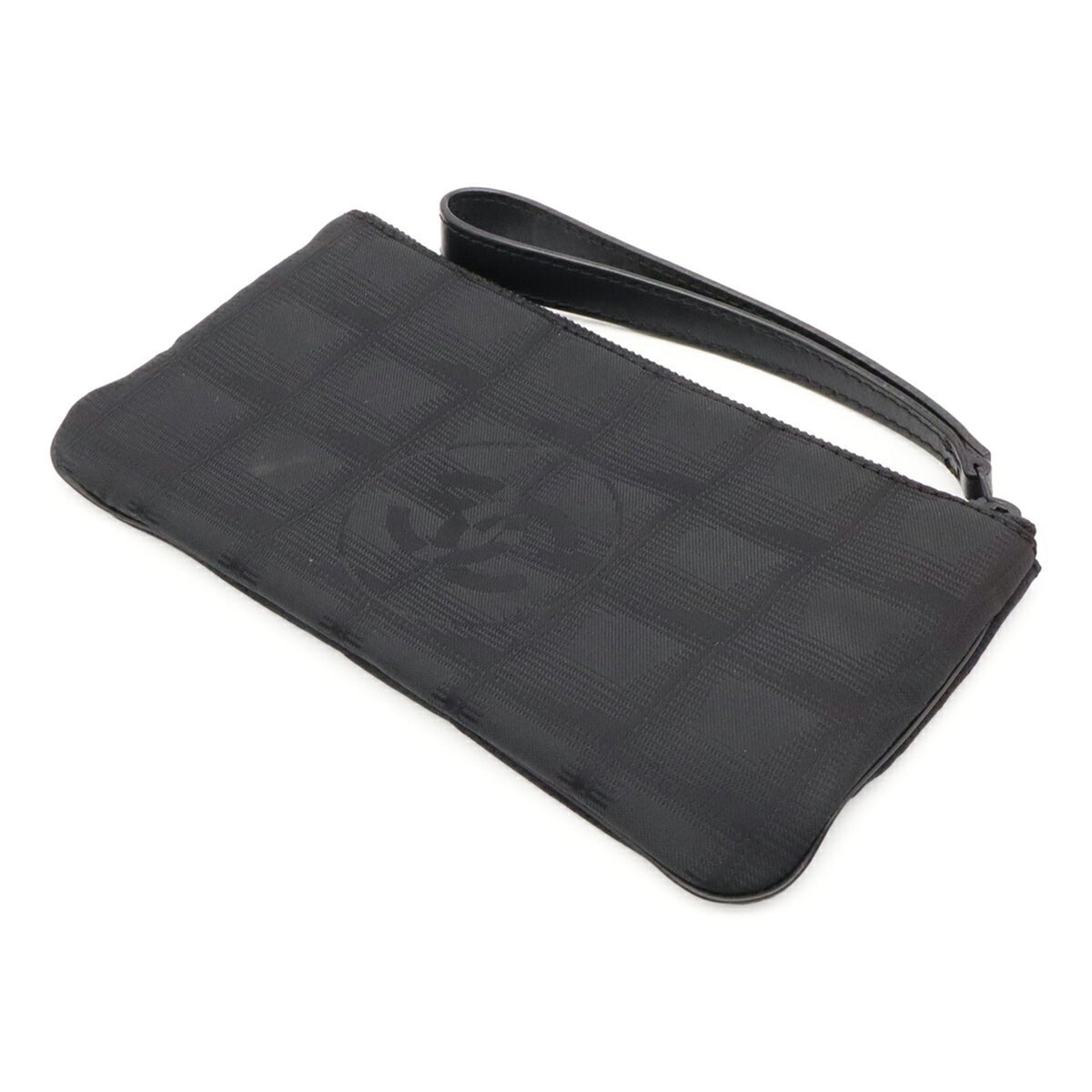 Chanel New Travel Line Black Nylon Jacquard Leather Handbag Pouch (Pre-Owned)