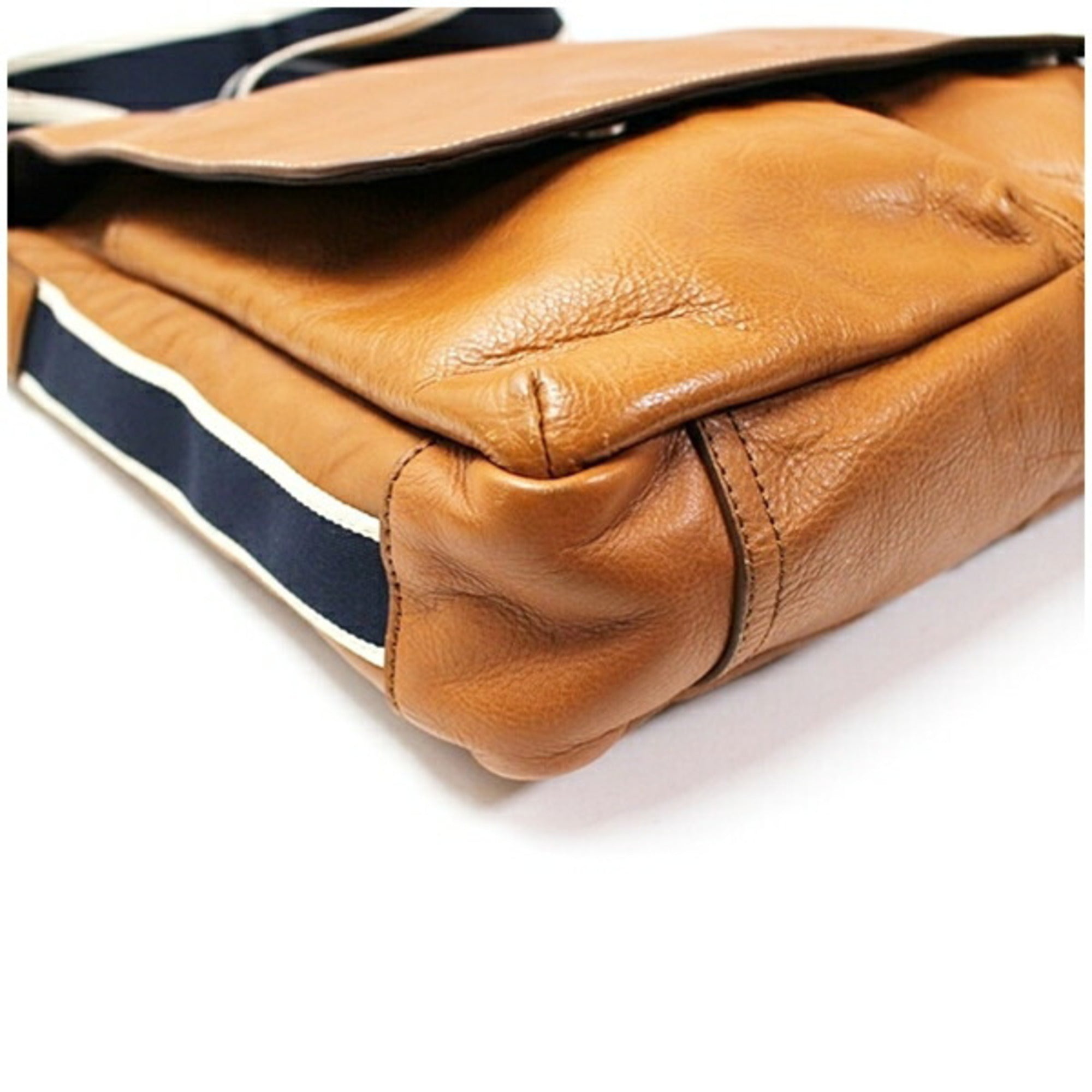Coach Brown Dark Brown Navy White Leather Shoulder Bag (Pre-Owned)