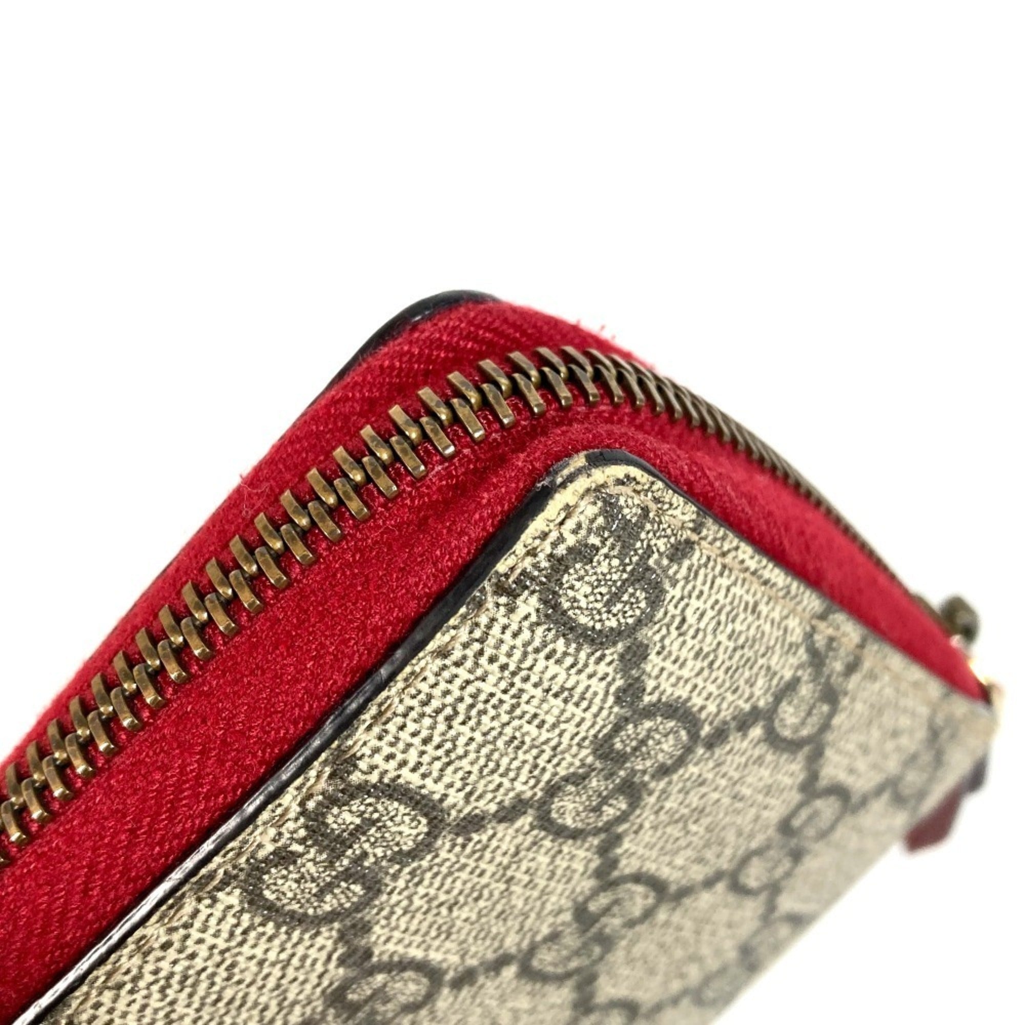 Gucci Gg Supreme Beige Red Color Gg Supreme Leather Long Wallet (Bi-Fold) (Pre-Owned)