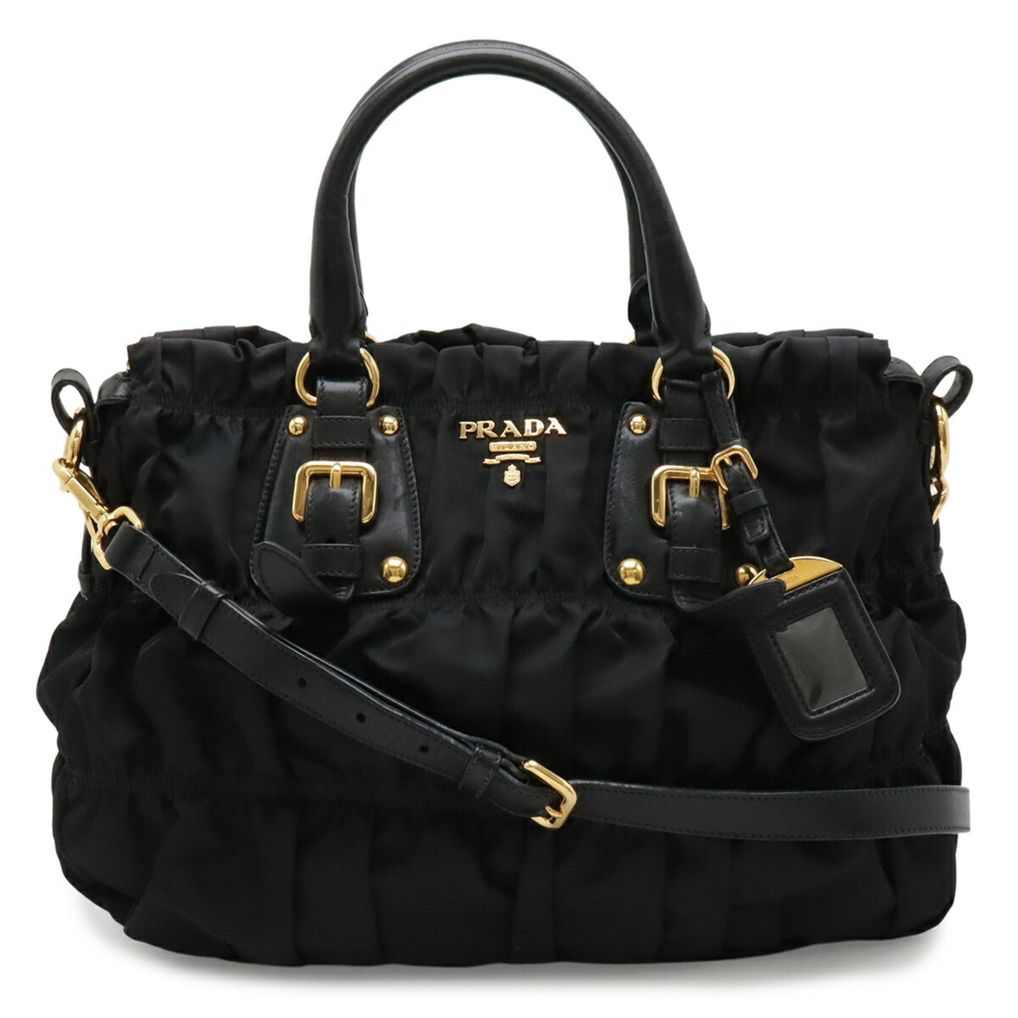 Prada Black Nero Nylon Leather Handbag Shoulder Bag Tote Bag (Pre-Owned)