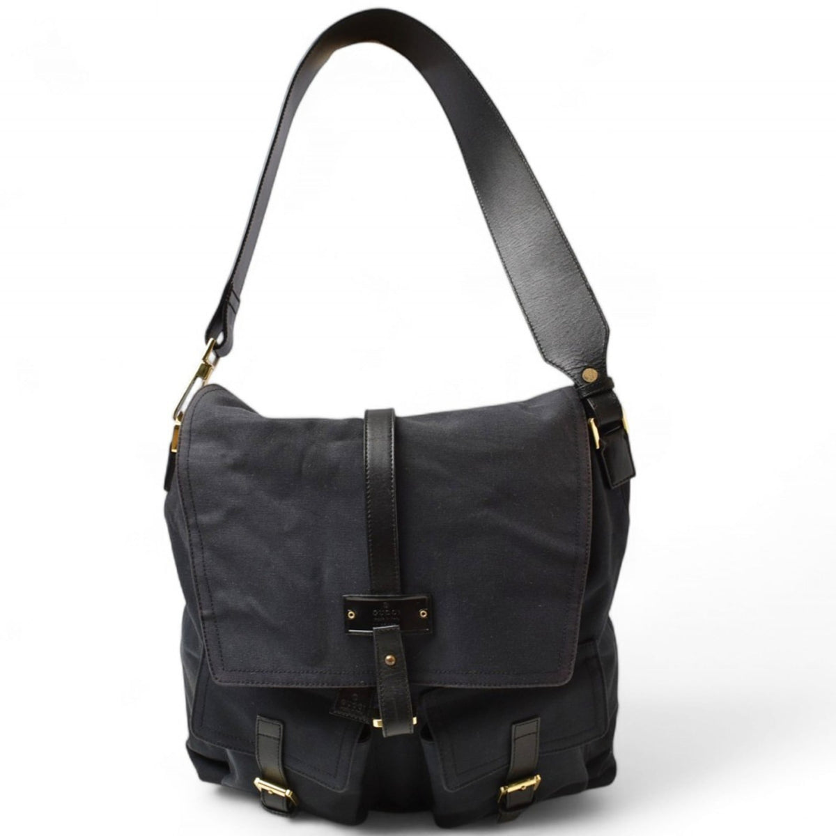 Gucci Black Cotton Canvas Shoulder Bag Sling Bag (Pre-Owned)