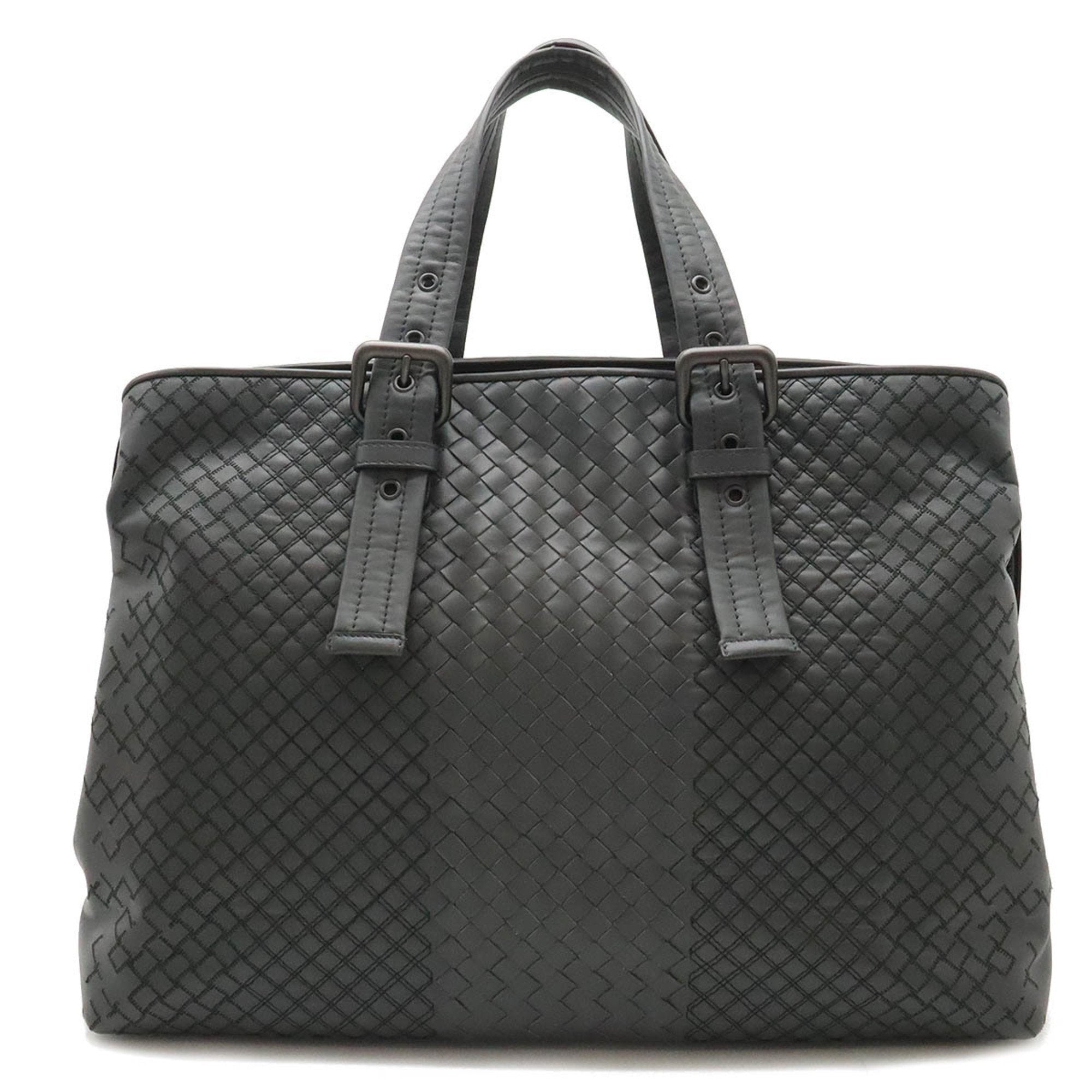 Bottega Veneta Intreccio Gray Leather Tote Bag (Pre-Owned)