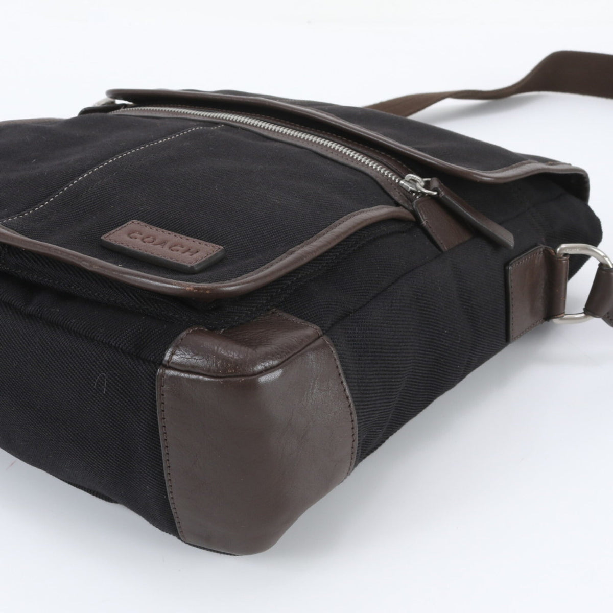 Coach Black Brown Leather Canvas Messenger Bag Shoulder Bag Tote Bag (Pre-Owned)