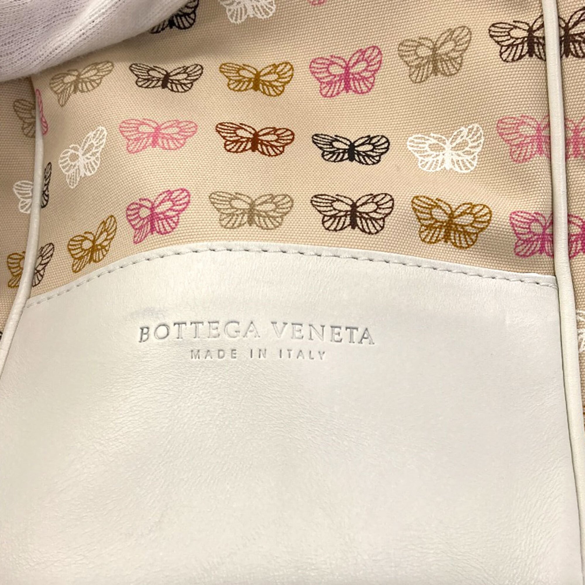Bottega Veneta Beige Pink White Canvas Tote Bag (Pre-Owned)