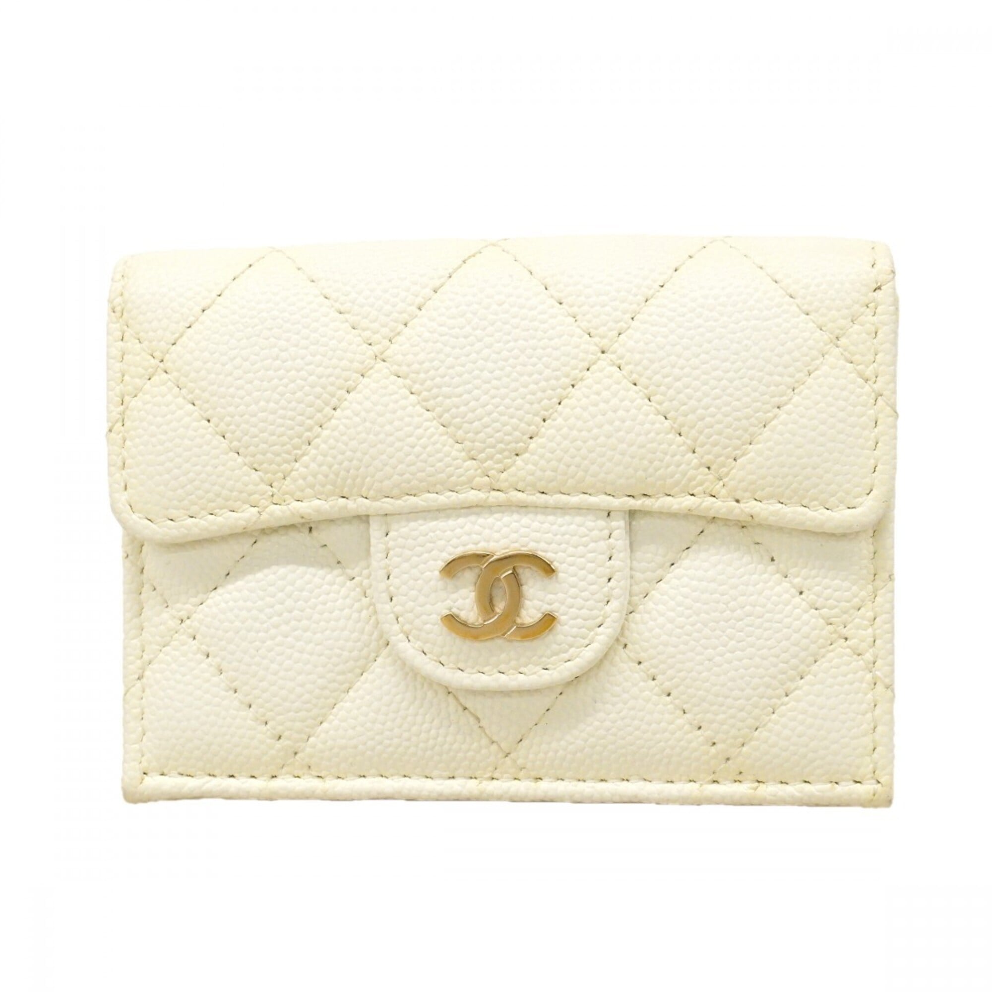 Chanel White Grained Calfskin Wallet (Tri-Fold) (Pre-Owned)