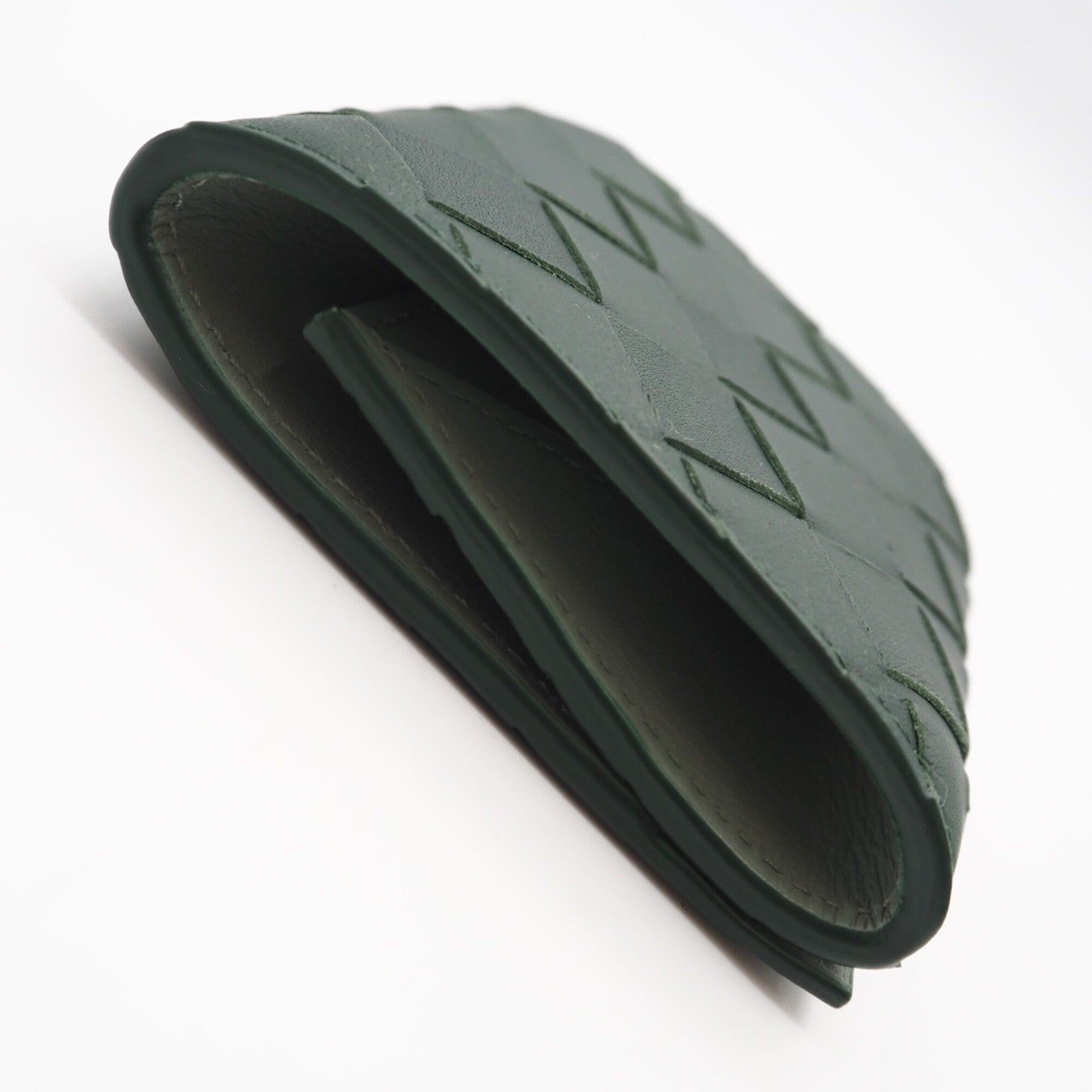Bottega Veneta Intrecciato Green Leather Coin Purse/Coin Case (Pre-Owned)