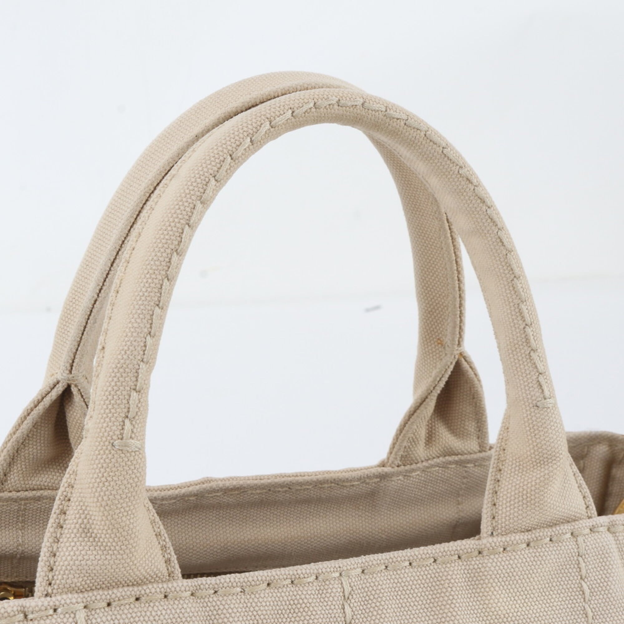 Prada Beige Leather Canvas Handbag Shoulder Bag Tote Bag (Pre-Owned)