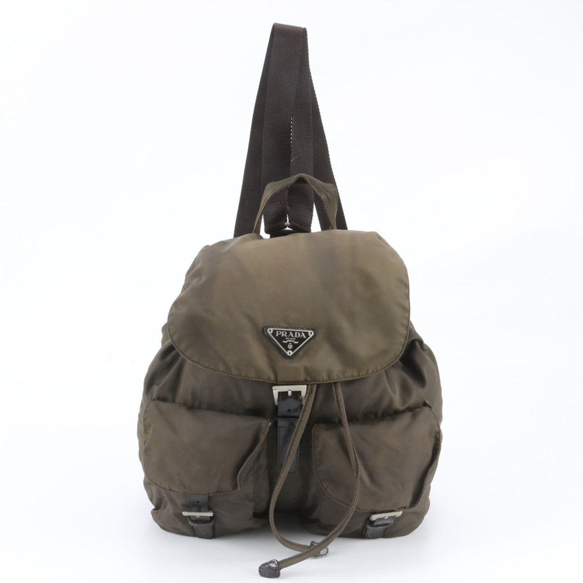 Prada Green Khaki Leather Nylon Backpack (Pre-Owned)