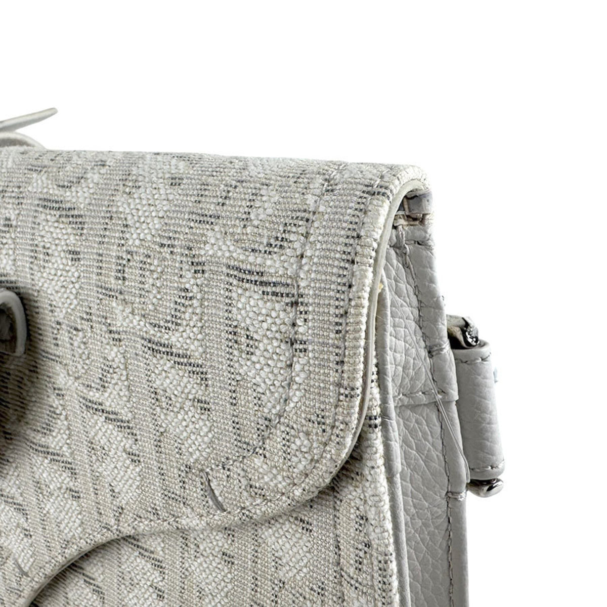 Christian Dior Light Gray Canvas Leather Saddle Bag Shoulder Bag (Pre-Owned)