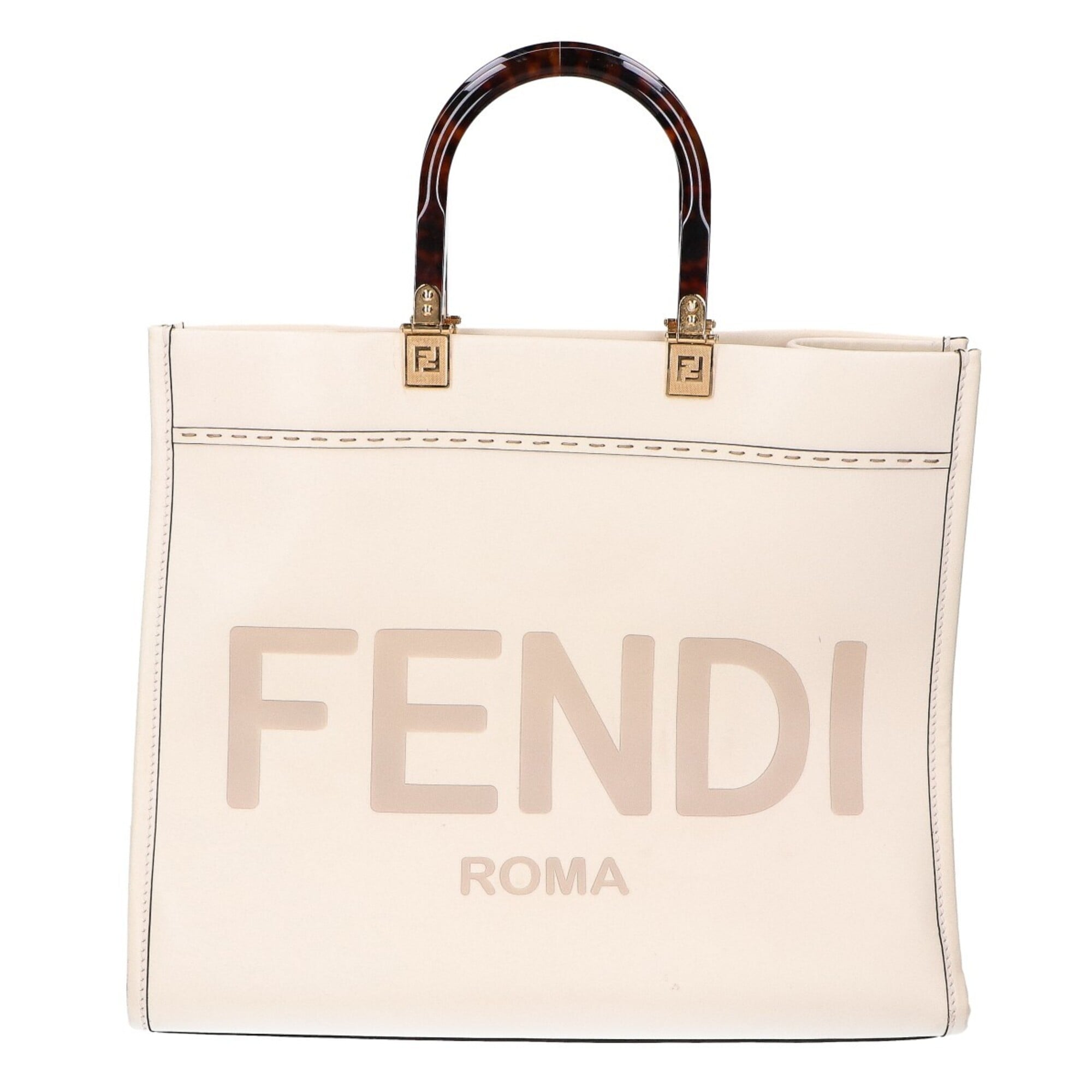 Fendi Off-White Leather Handbag Tote Bag (Pre-Owned)