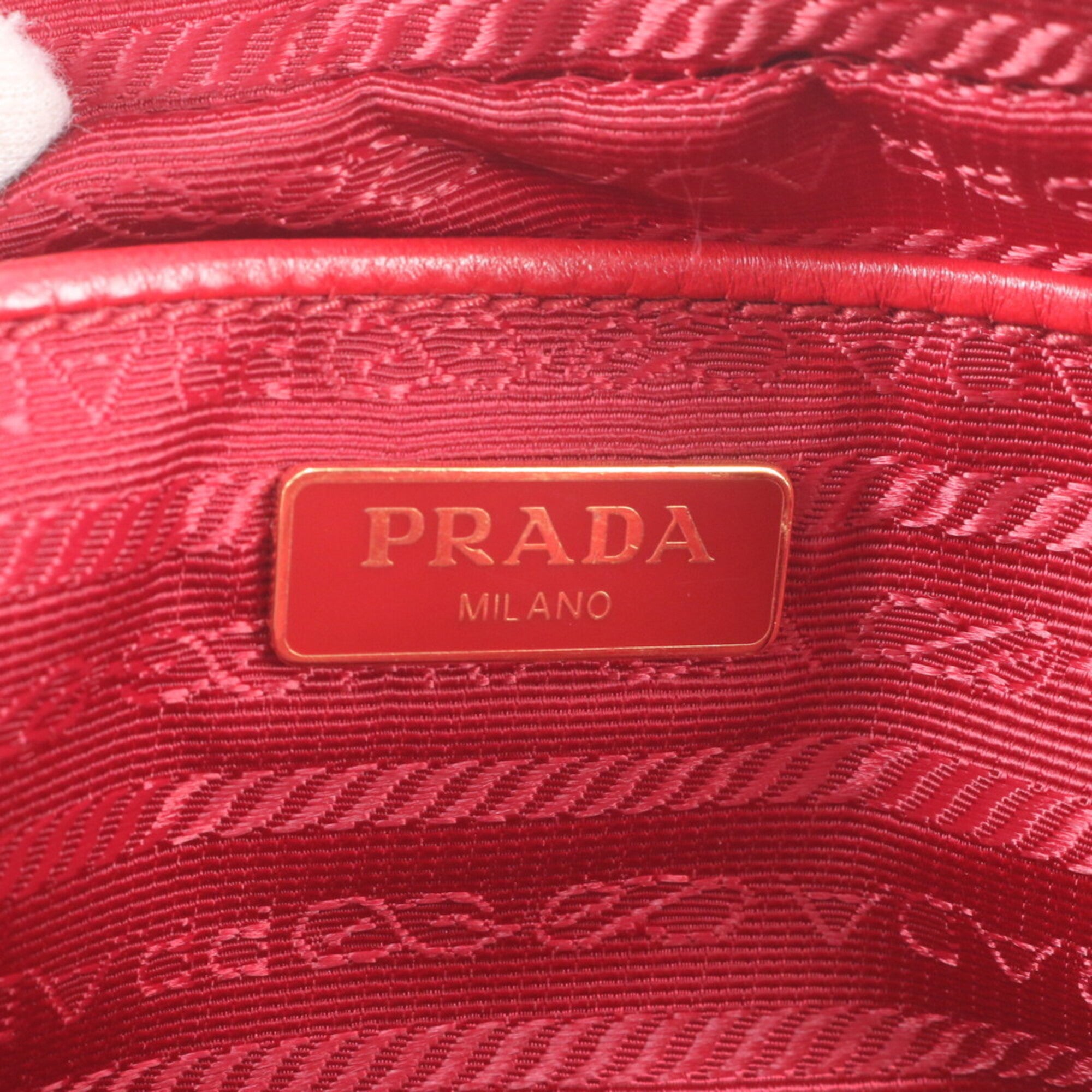 Prada Red Color Nylon Leather Shoulder Bag (Pre-Owned)