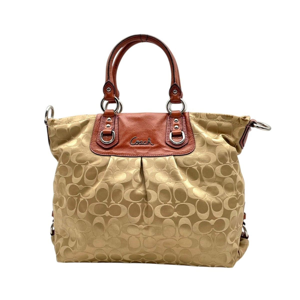 Coach Beige Brown Leather Handbag Shoulder Bag Tote Bag (Pre-Owned)