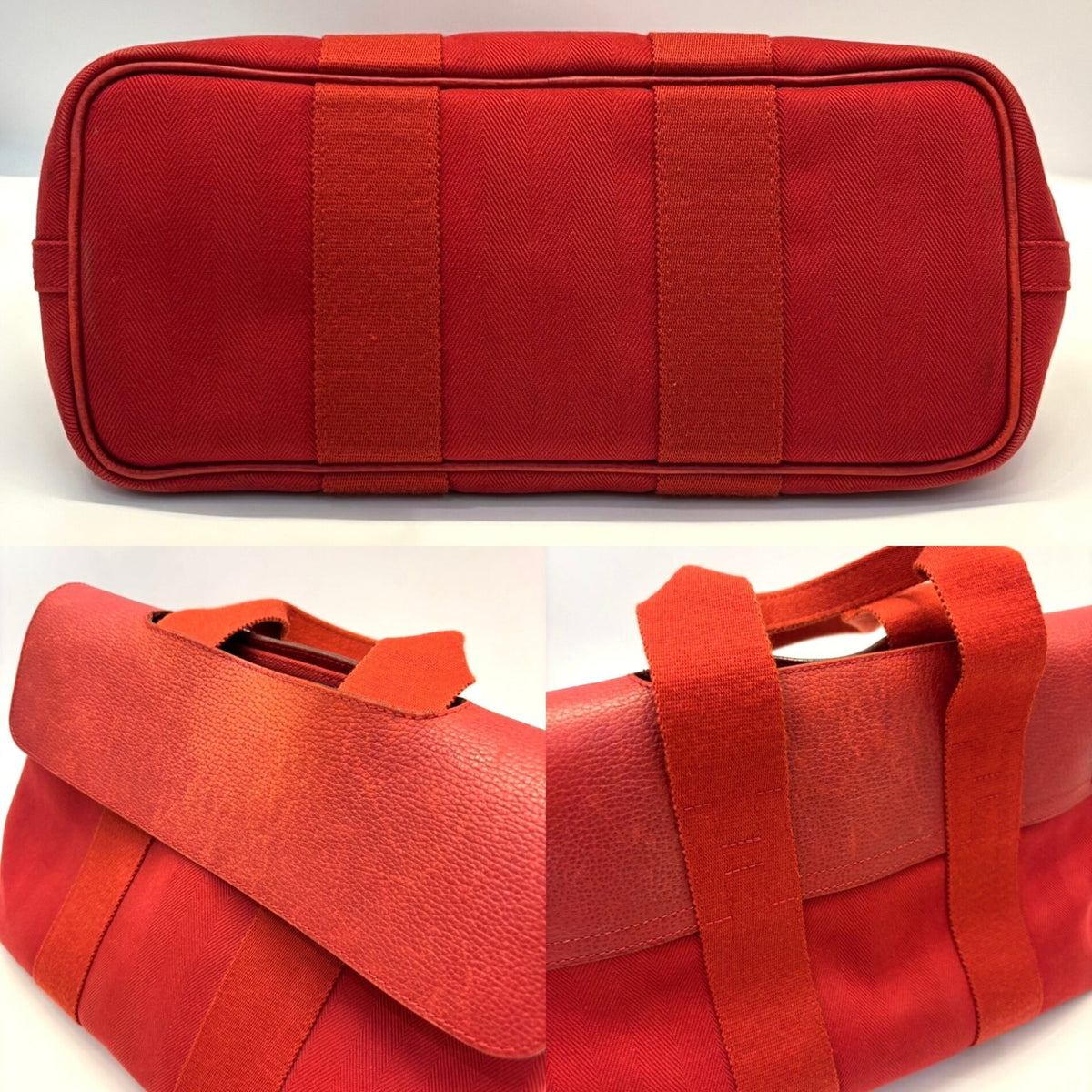 Hermes Red Color Toile Chevron Handbag Pouch (Pre-Owned)