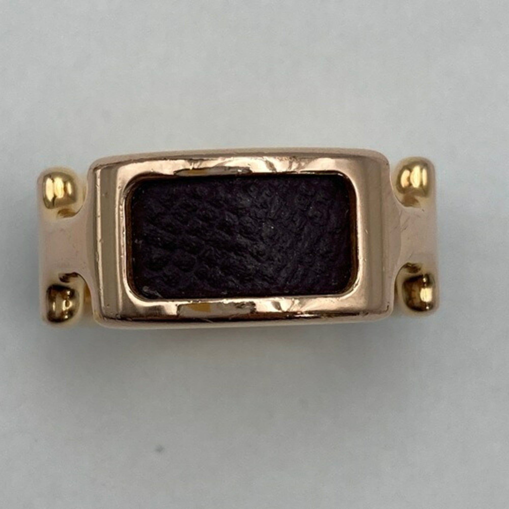 Hermes Dark Brown Yellow Leather Metal Band Ring (Pre-Owned)