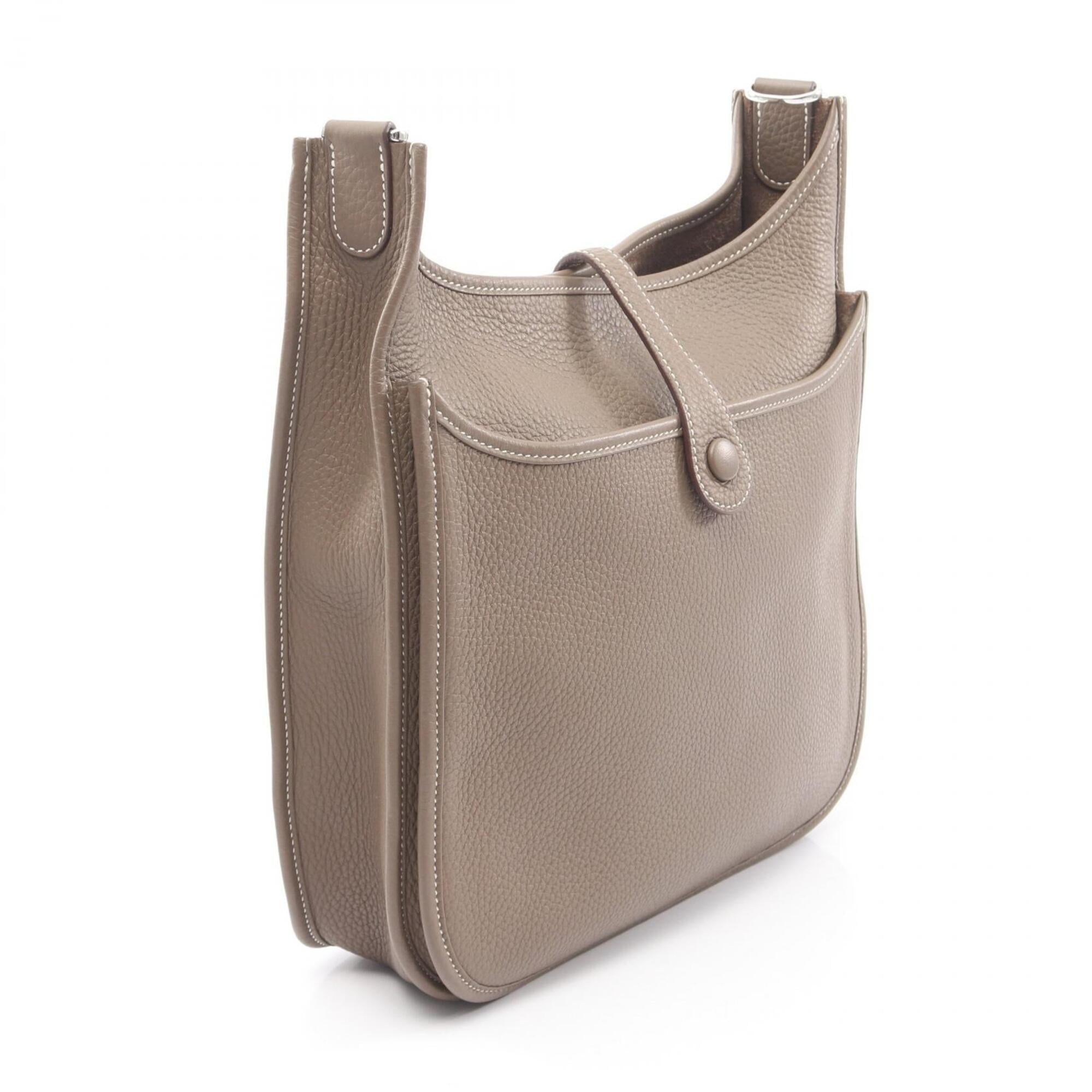Hermes Etoupe Gray Gray Taurillon Clemence Leather Handbag Shoulder Bag (Pre-Owned)