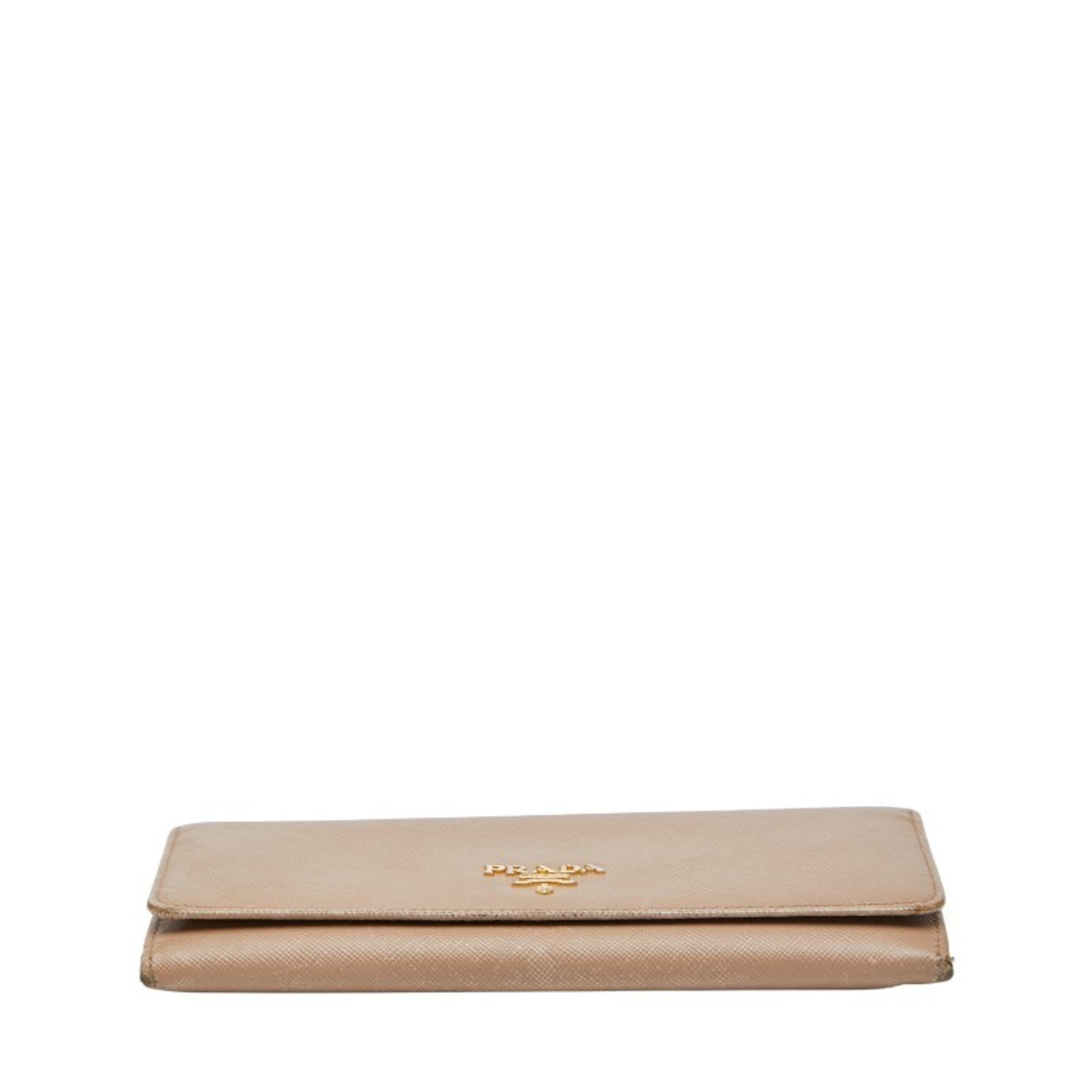 Prada Beige Leather Long Wallet (Tri-Fold) (Pre-Owned)