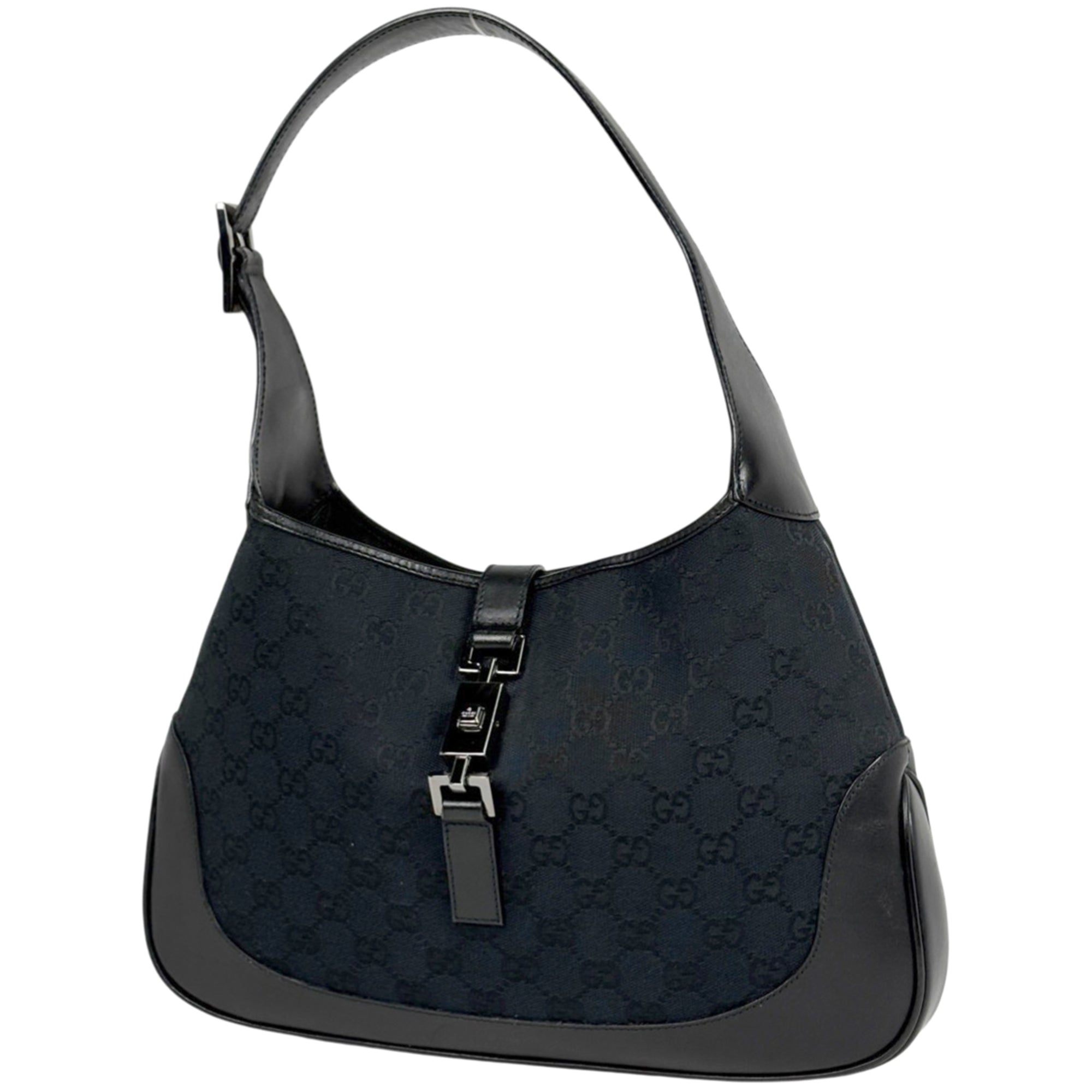 Gucci Black Gg Canvas Leather Shoulder Bag (Pre-Owned)