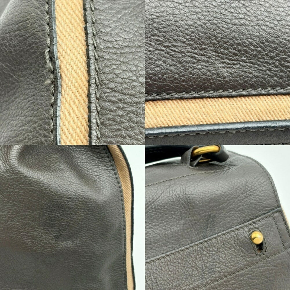 Yves Saint Laurent Beige Dark Brown Leather Canvas Handbag Shoulder Bag (Pre-Owned)