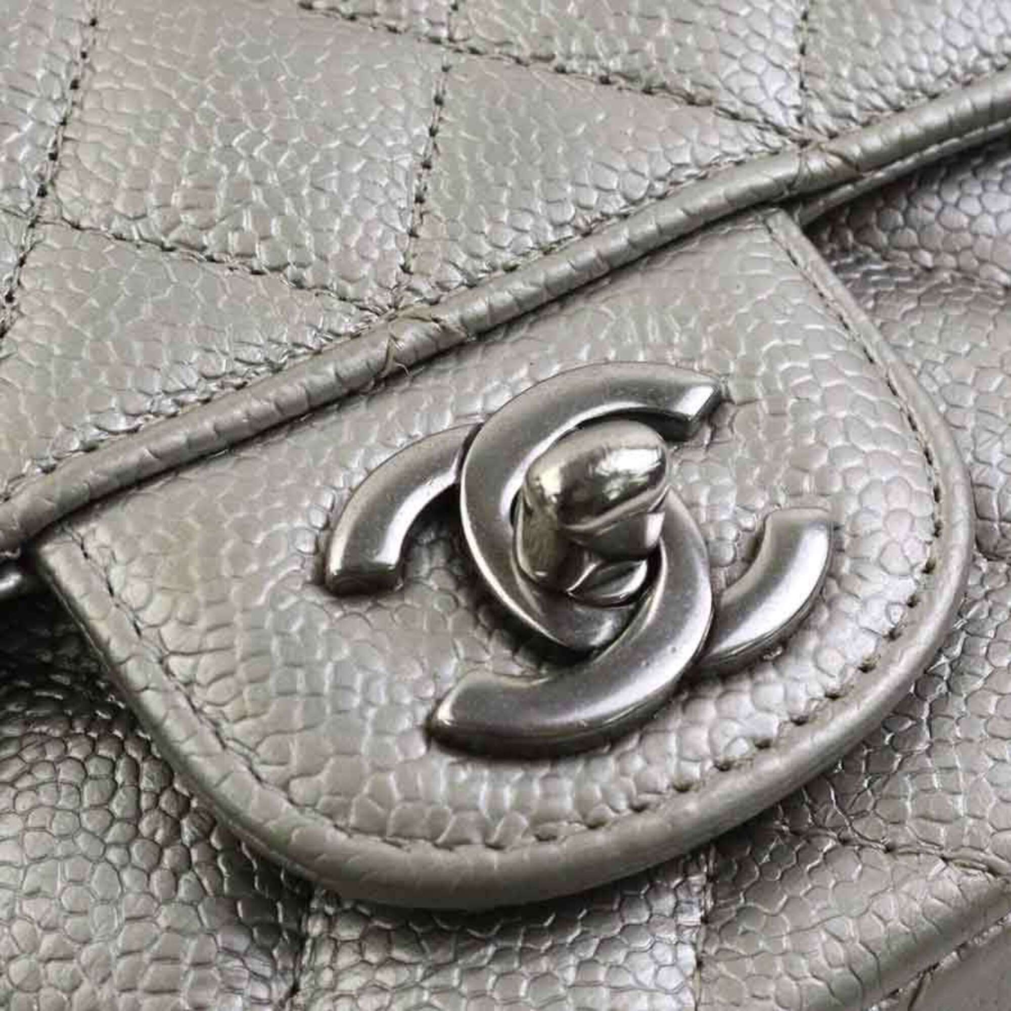 Chanel Metallic Gray Grained Calfskin Shoulder Bag (Pre-Owned)