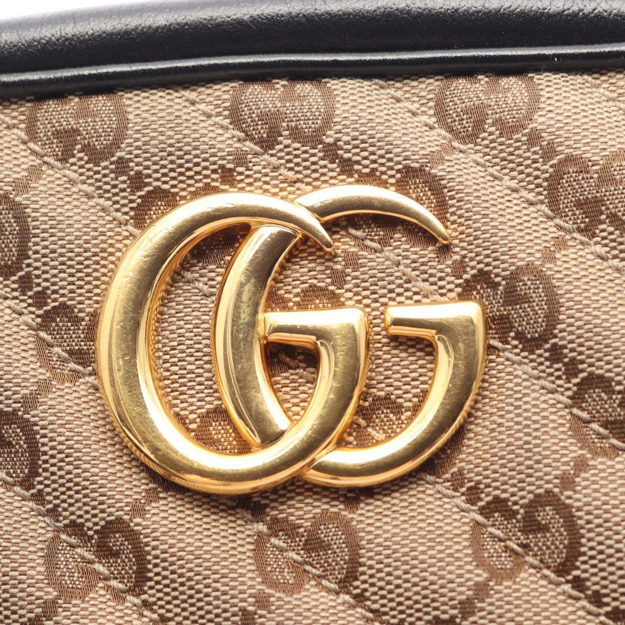 Gucci Gg Marmont Beige Black Brown Canvas Leather Handbag Shoulder Bag (Pre-Owned)