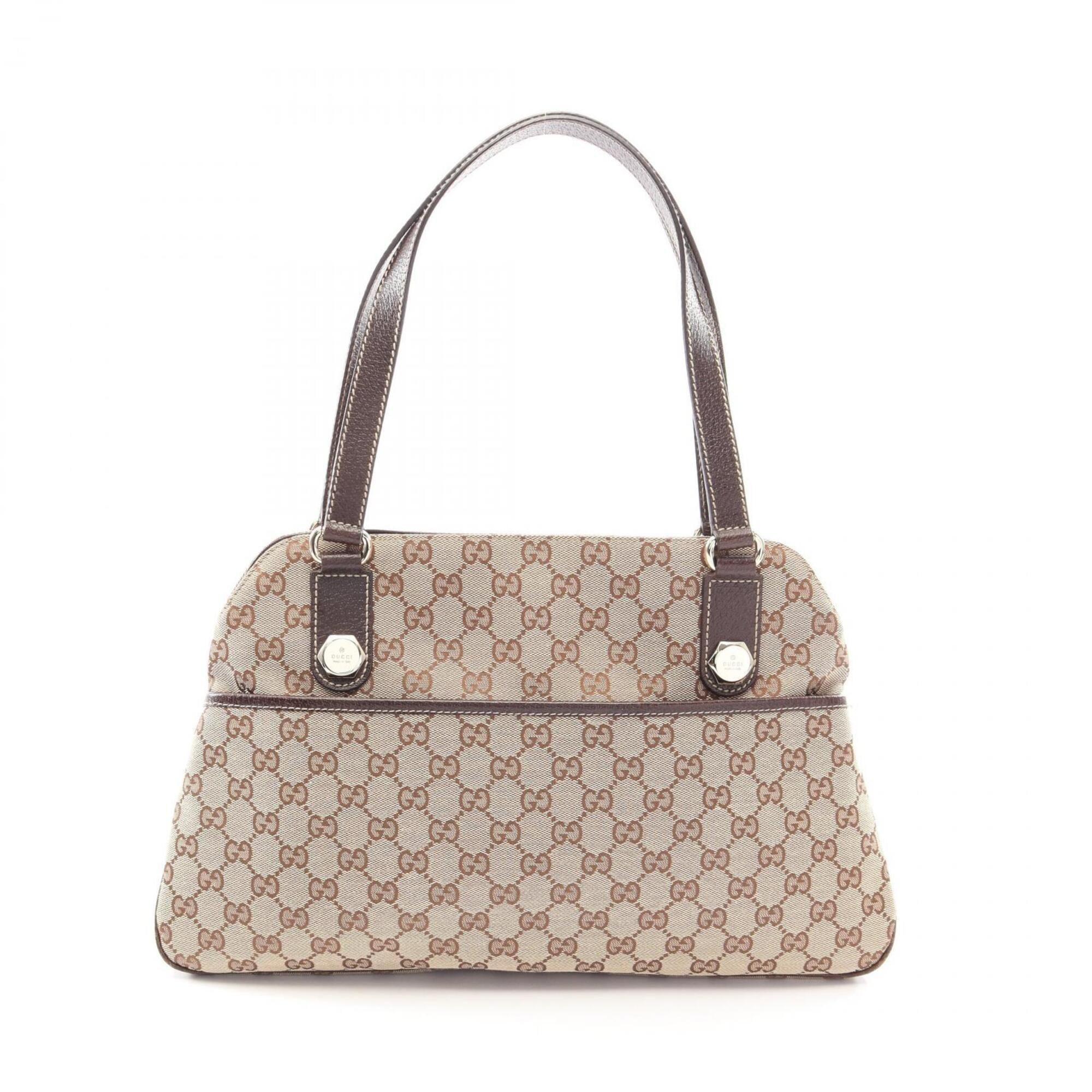 Gucci Beige Brown Canvas Leather Handbag Shoulder Bag (Pre-Owned)