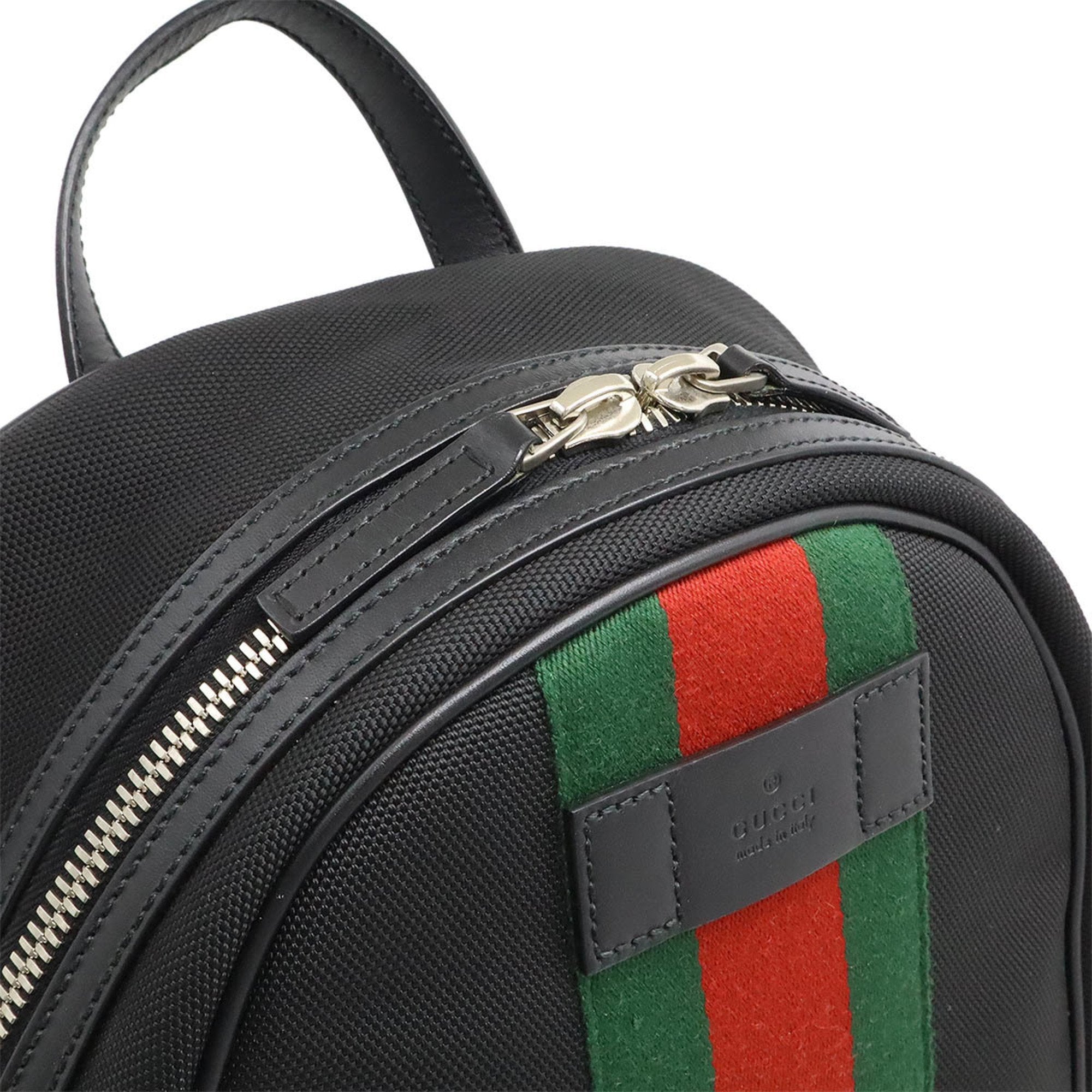 Gucci Sherry Line Black Green Red Color Canvas Backpack (Pre-Owned)